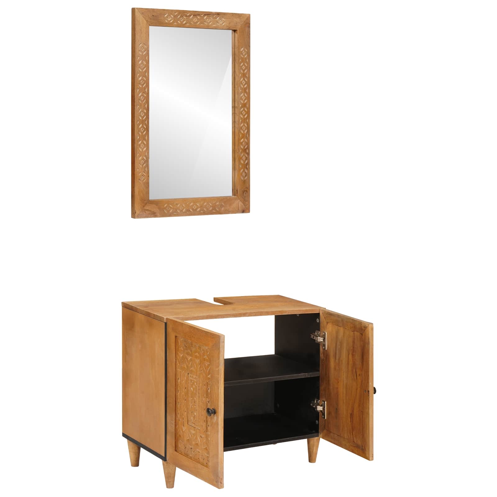 Badkamermeubelset met plank met opslag 2 pcs Bruin Bewerkt hout is nu te koop bij PeponiXL, paradijselijk wonen!
