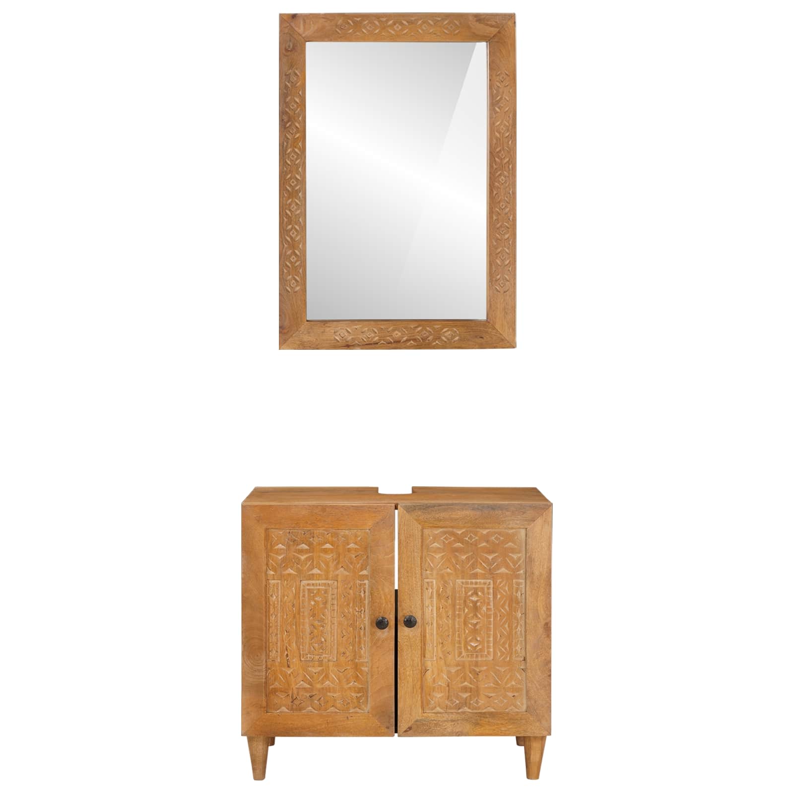 Badkamermeubelset met plank met opslag 2 pcs Bruin Bewerkt hout is nu te koop bij PeponiXL, paradijselijk wonen!