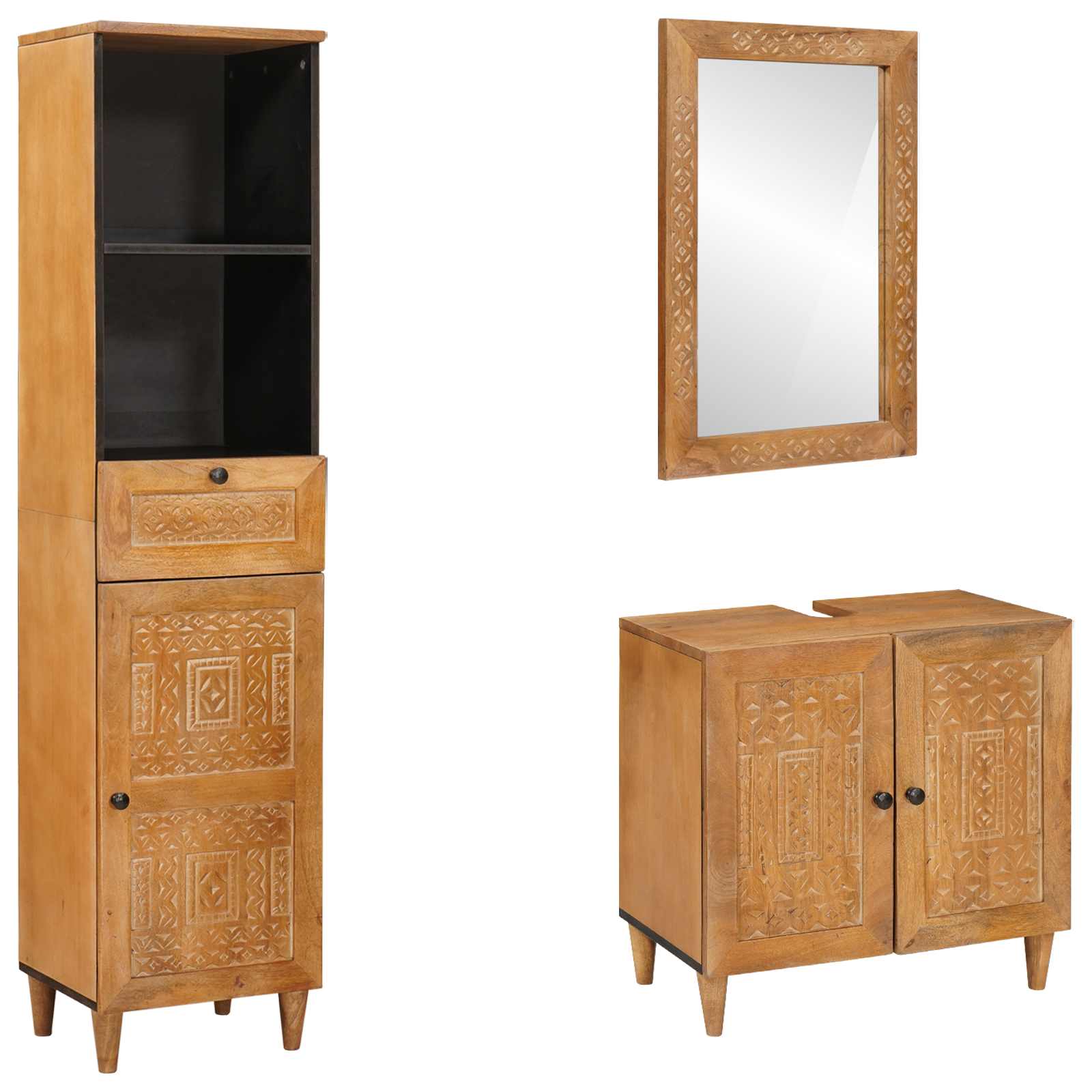 Badkamermeubelset met lade met plank 3 pcs Bruin Bewerkt hout is nu te koop bij PeponiXL, paradijselijk wonen!