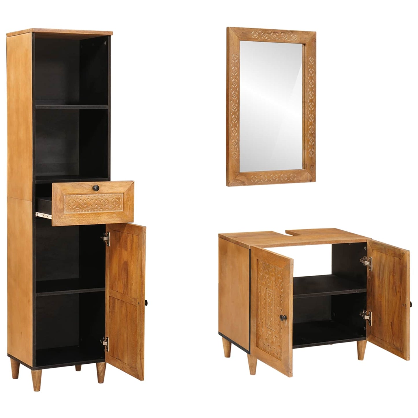 Badkamermeubelset met lade met plank 3 pcs Bruin Bewerkt hout is nu te koop bij PeponiXL, paradijselijk wonen!