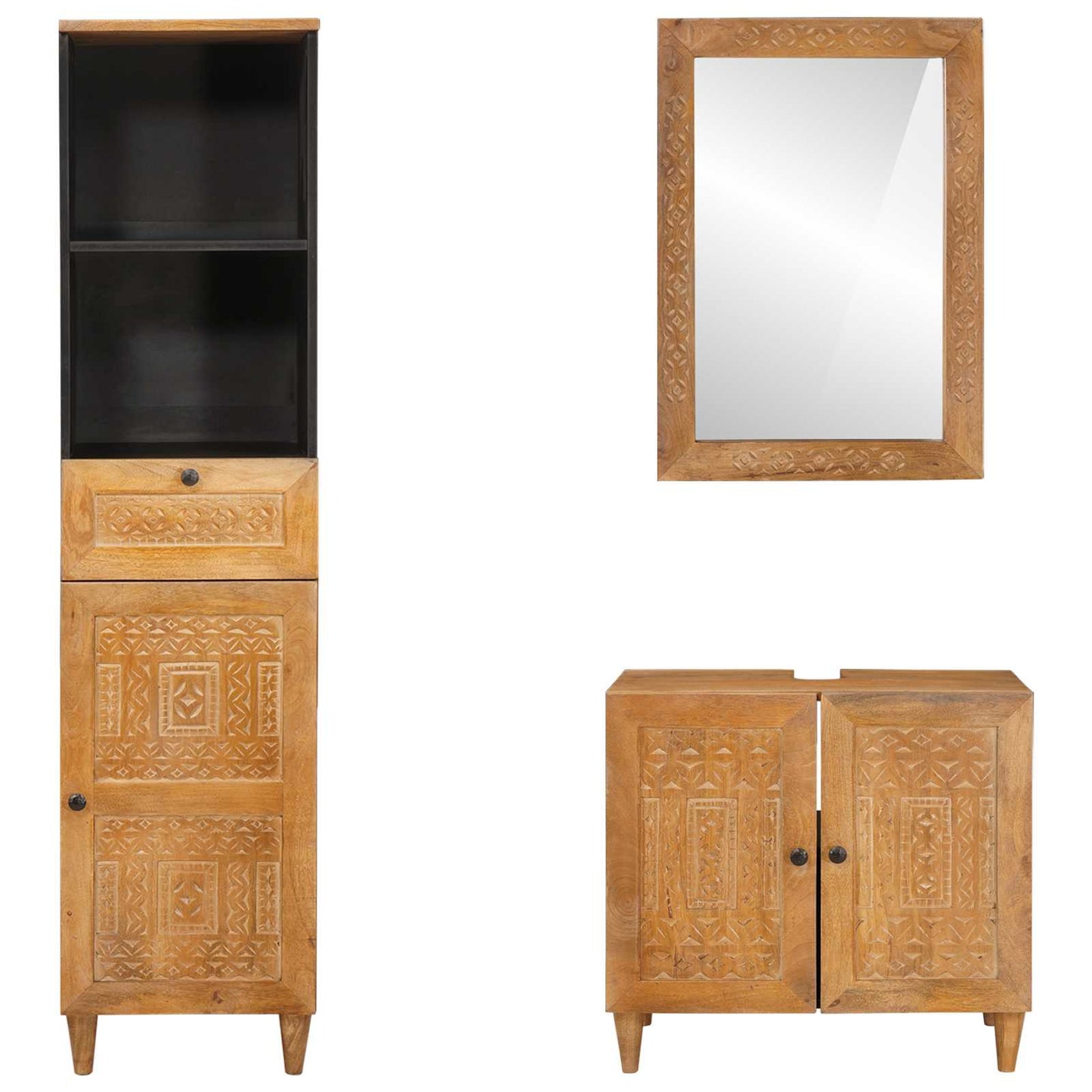 Badkamermeubelset met lade met plank 3 pcs Bruin Bewerkt hout is nu te koop bij PeponiXL, paradijselijk wonen!