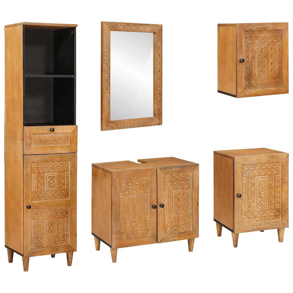 Badkamermeubelset met lade met plank 5 pcs Bruin Bewerkt hout is nu te koop bij PeponiXL, paradijselijk wonen!