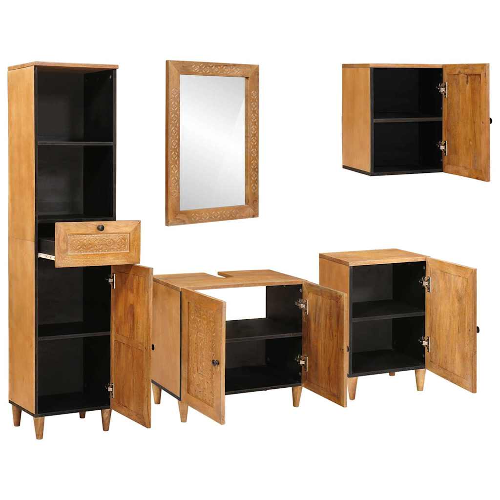 Badkamermeubelset met lade met plank 5 pcs Bruin Bewerkt hout is nu te koop bij PeponiXL, paradijselijk wonen!