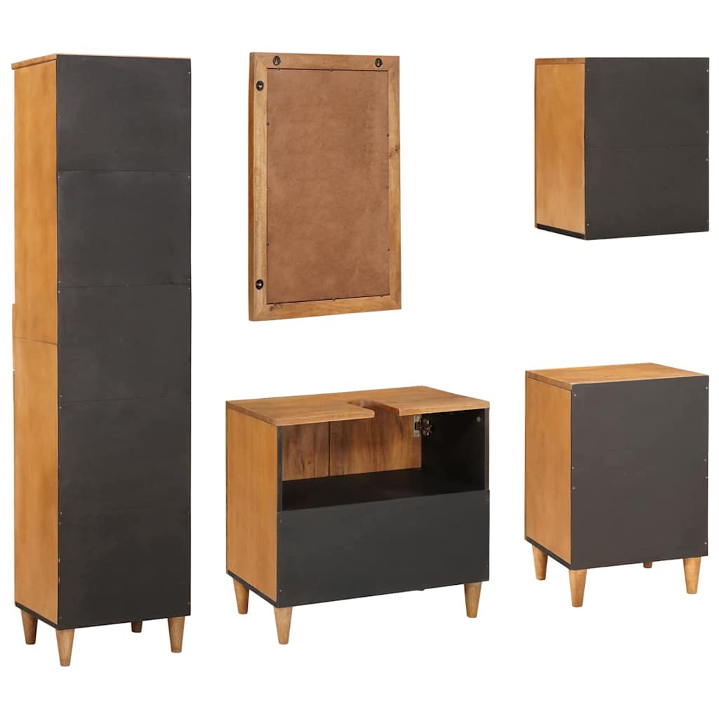 Badkamermeubelset met lade met plank 5 pcs Bruin Bewerkt hout is nu te koop bij PeponiXL, paradijselijk wonen!