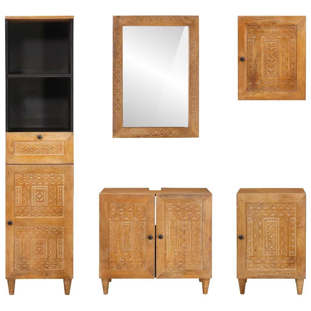 Badkamermeubelset met lade met plank 5 pcs Bruin Bewerkt hout is nu te koop bij PeponiXL, paradijselijk wonen!