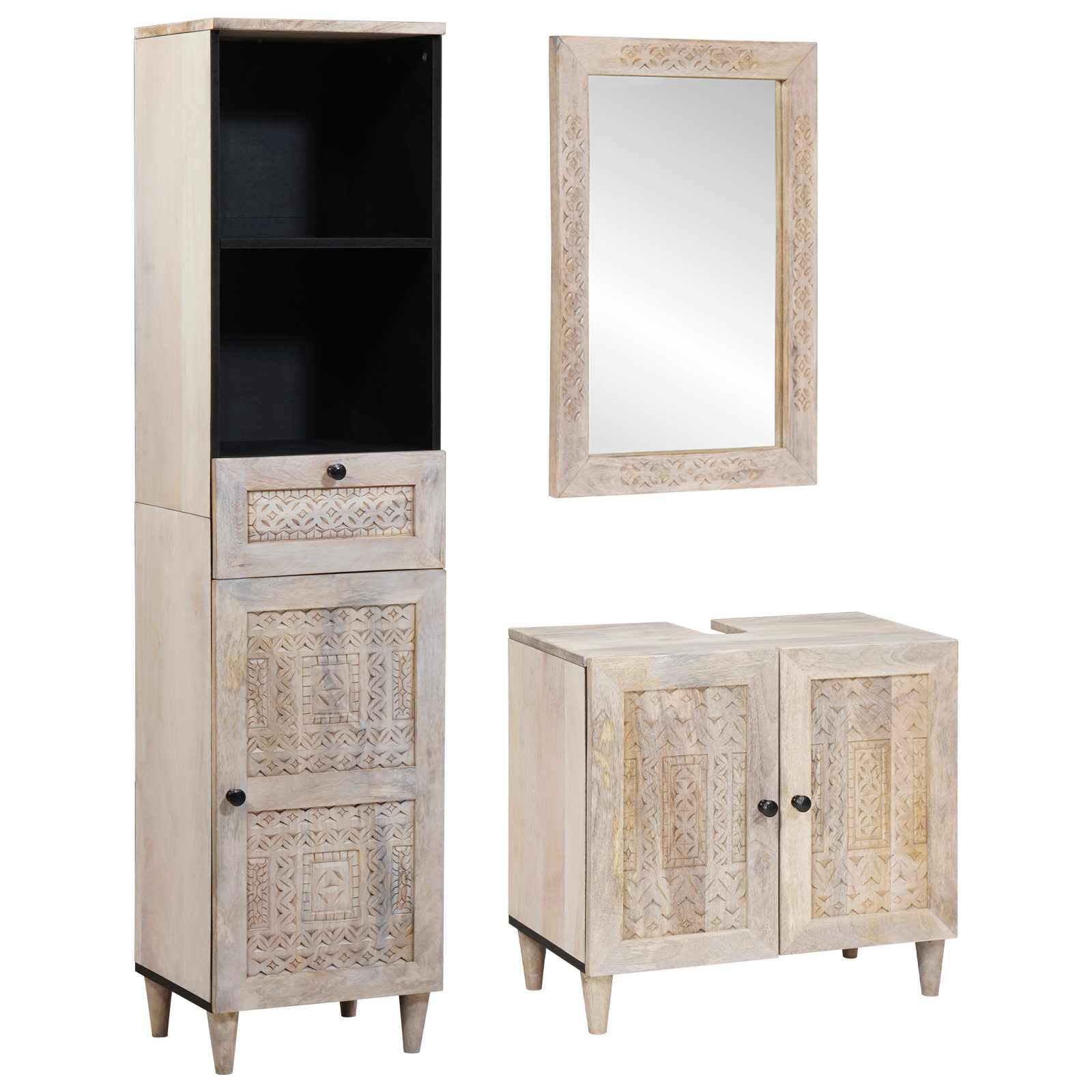 Badkamermeubelset met lade met plank 3 pcs Wit Bewerkt hout is nu te koop bij PeponiXL, paradijselijk wonen!