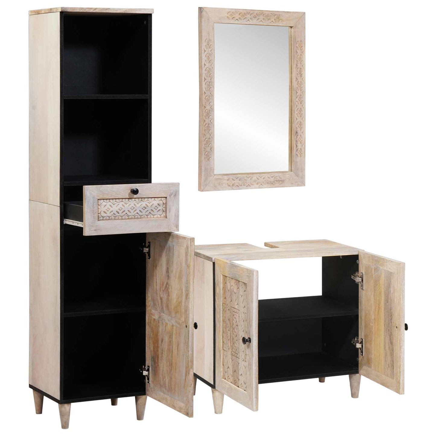Badkamermeubelset met lade met plank 3 pcs Wit Bewerkt hout is nu te koop bij PeponiXL, paradijselijk wonen!