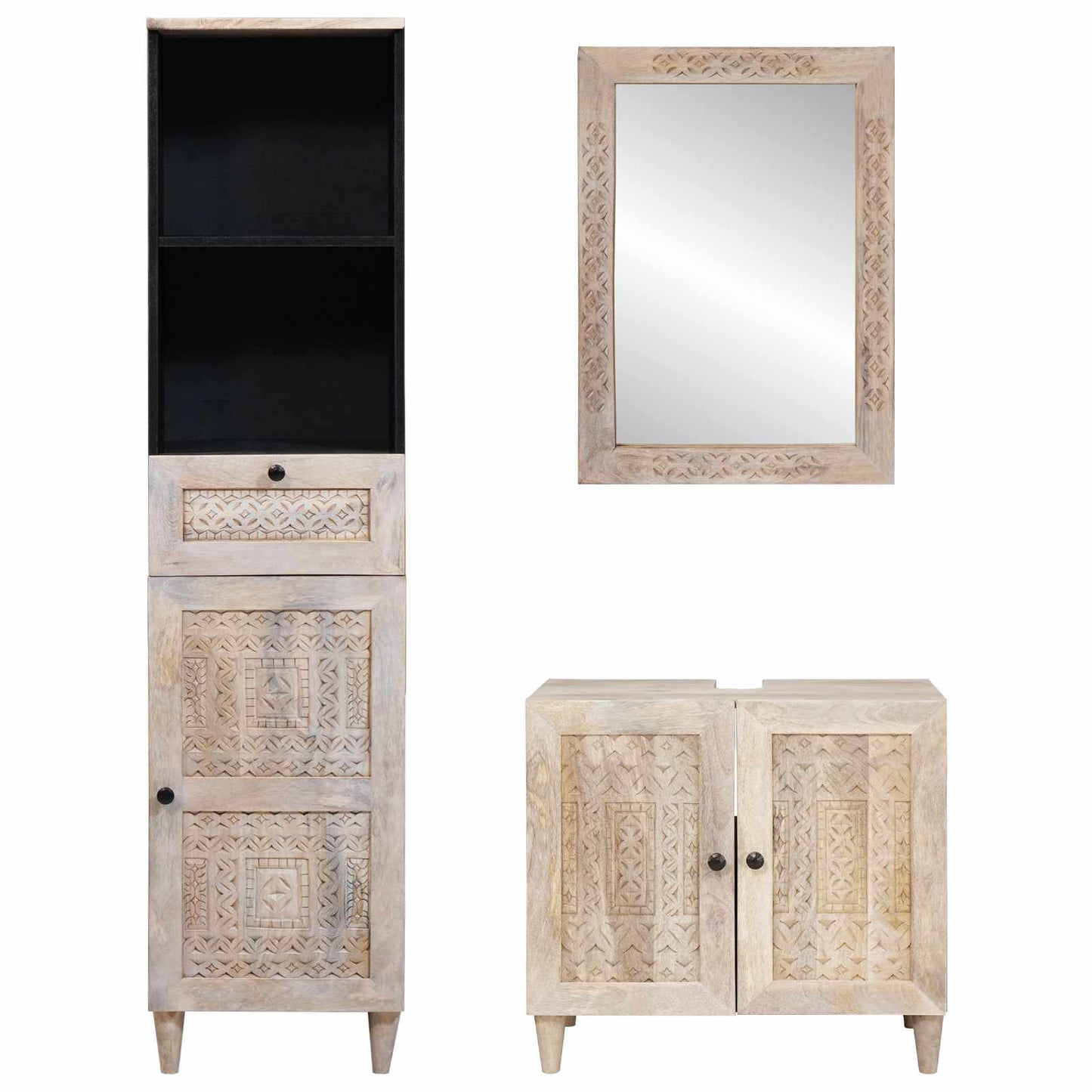 Badkamermeubelset met lade met plank 3 pcs Wit Bewerkt hout is nu te koop bij PeponiXL, paradijselijk wonen!