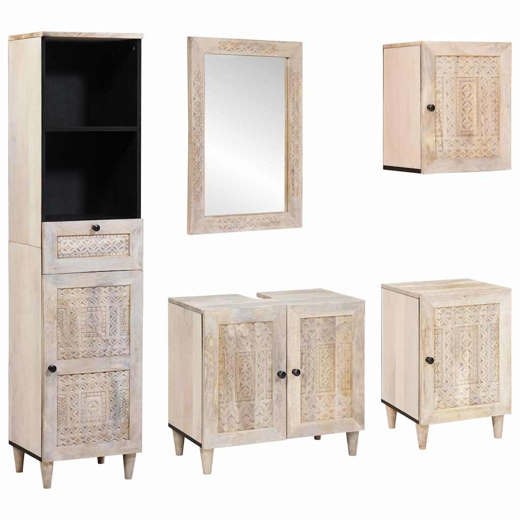 Badkamermeubelset met lade met plank 5 pcs Wit Bewerkt hout is nu te koop bij PeponiXL, paradijselijk wonen!