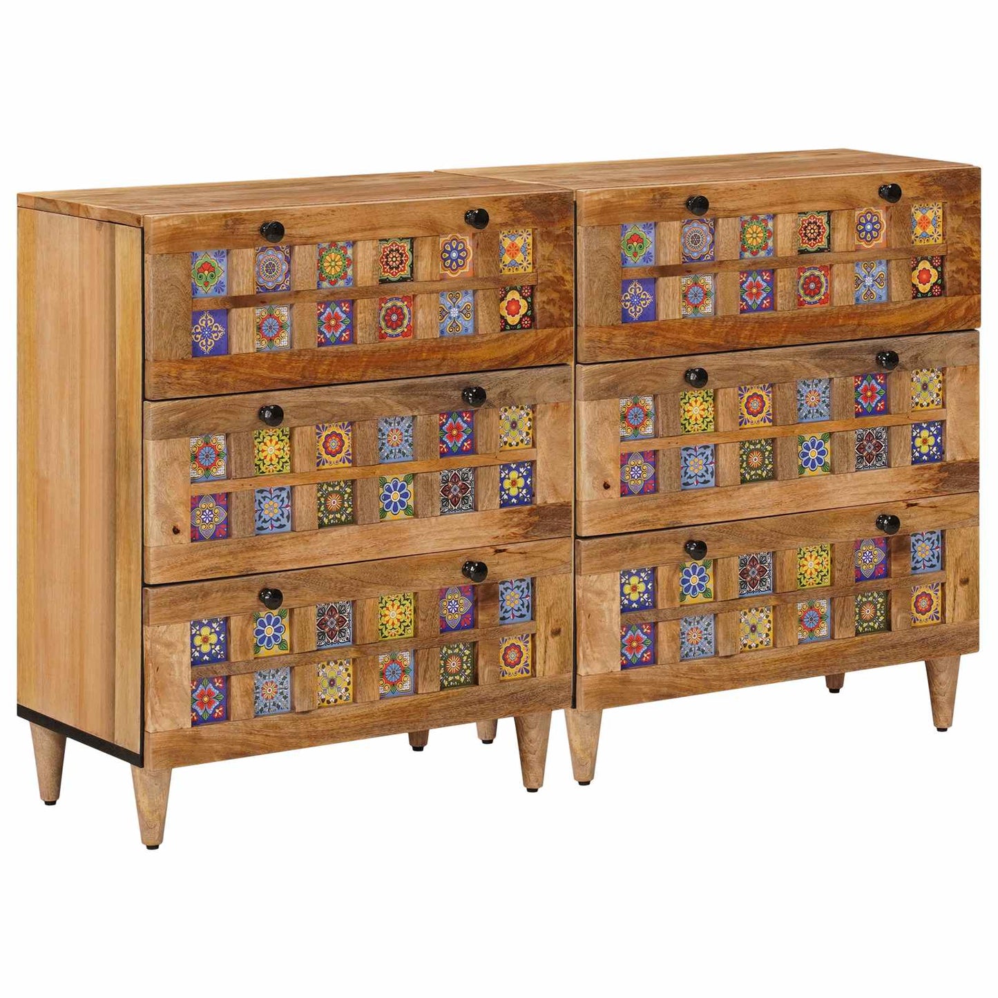 Dressoir 2 pcs Naturel 60 x 33 x 75 cm Massief Mango Hout
