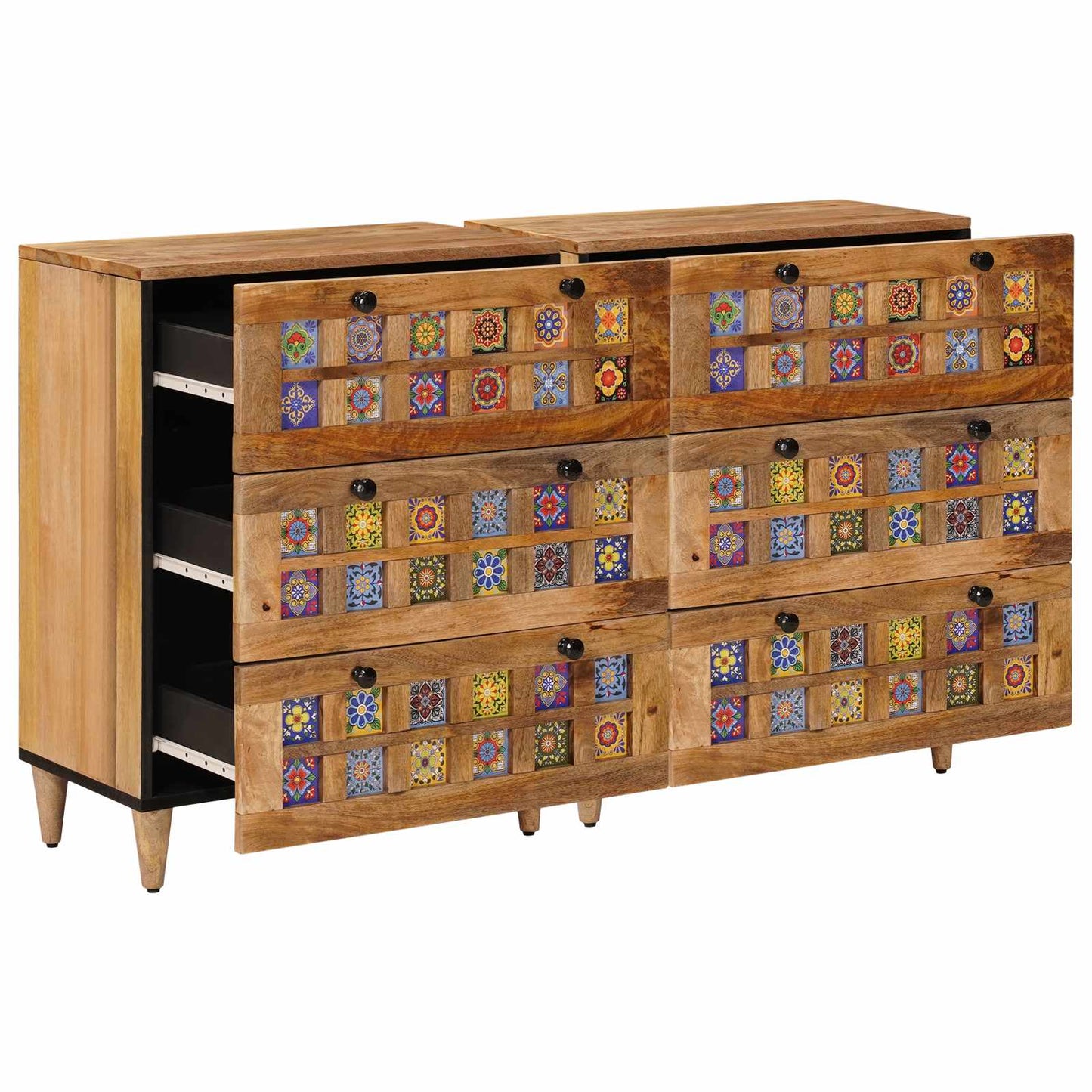 Dressoir 2 pcs Naturel 60 x 33 x 75 cm Massief Mango Hout