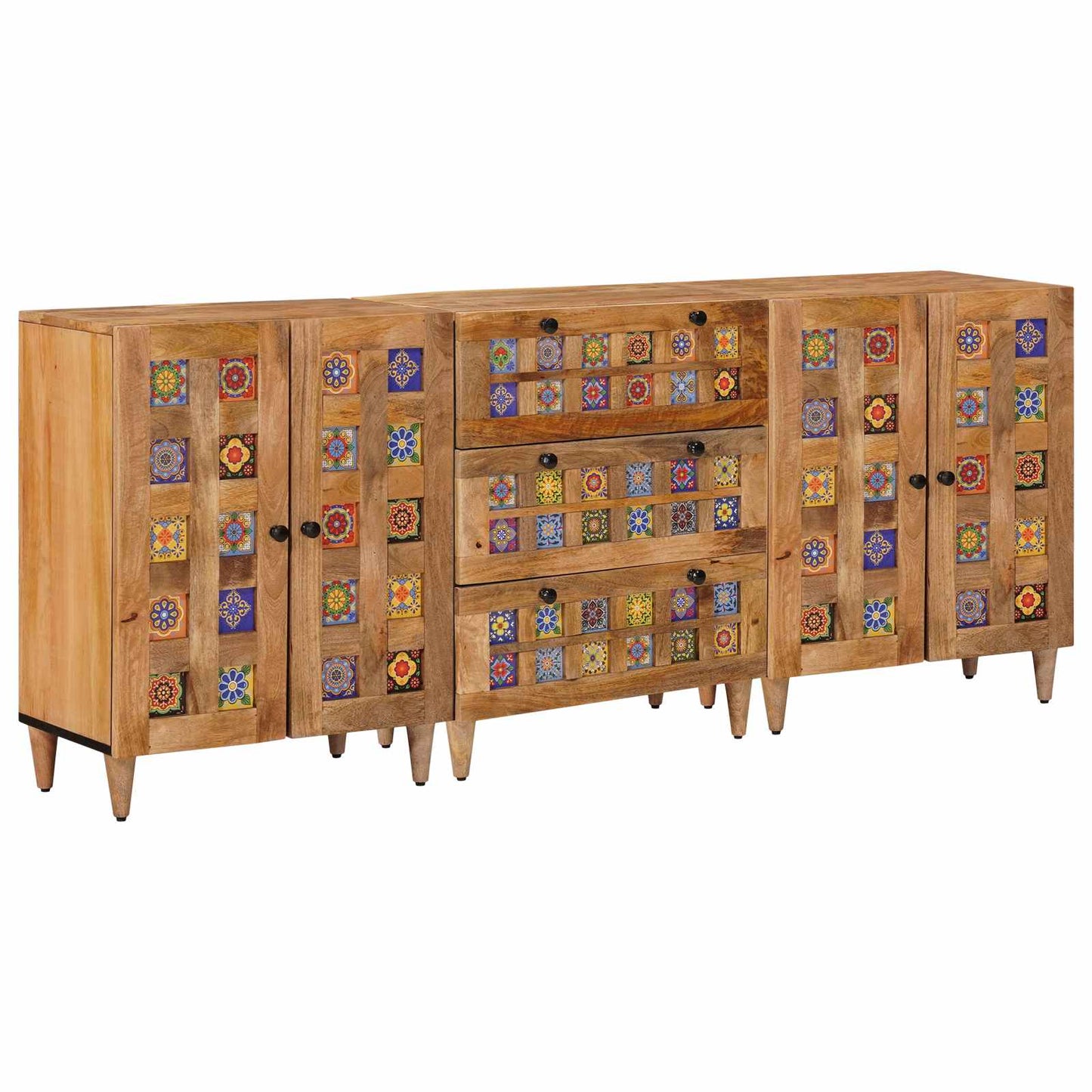 Dressoir 3 pcs Naturel 60 x 33,5 x 75 cm Massief Mango Hout