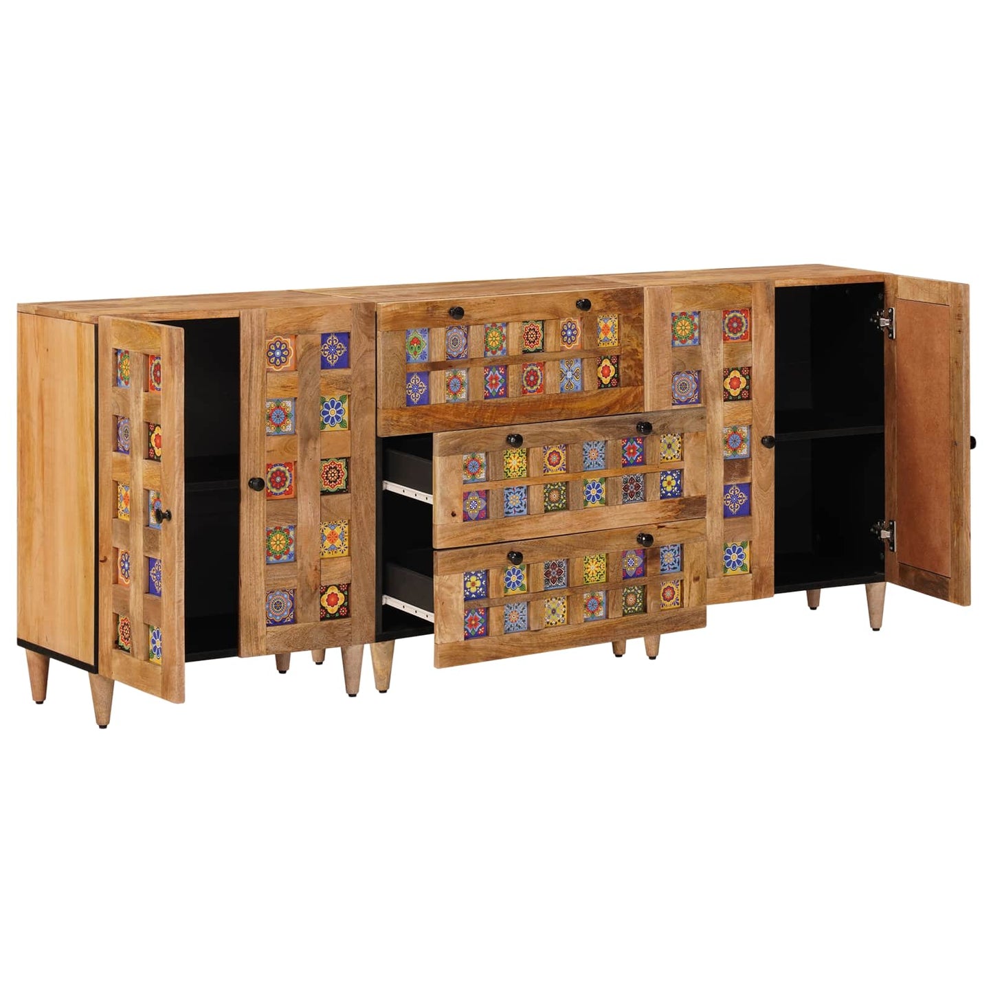 Dressoir 3 pcs Naturel 60 x 33,5 x 75 cm Massief Mango Hout
