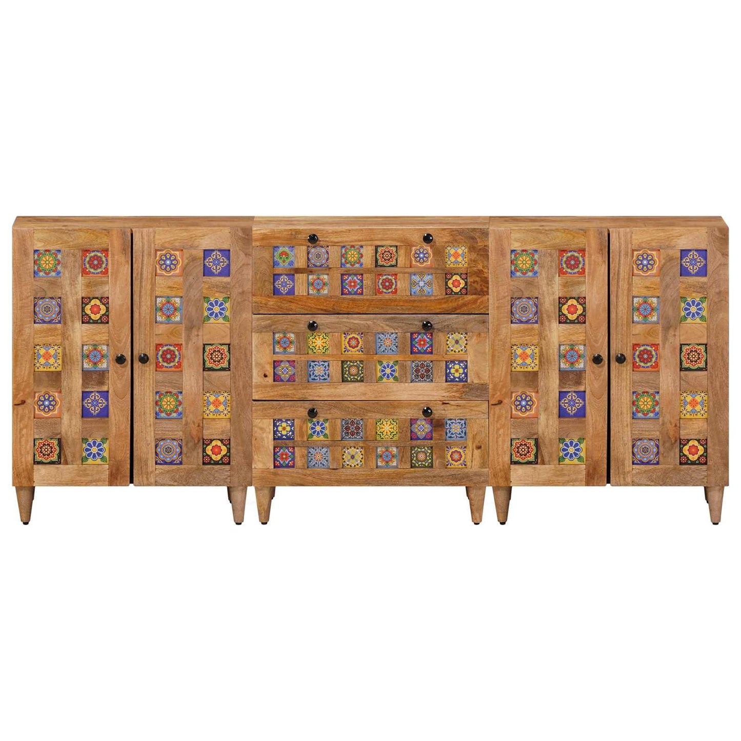 Dressoir 3 pcs Naturel 60 x 33,5 x 75 cm Massief Mango Hout
