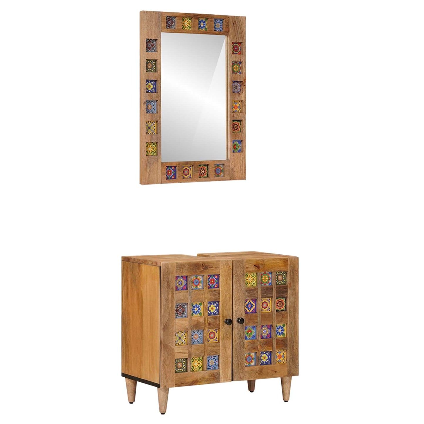 Badkamermeubelset met opslag 2 pcs Naturel Massief Mango Hout is nu te koop bij PeponiXL, paradijselijk wonen!