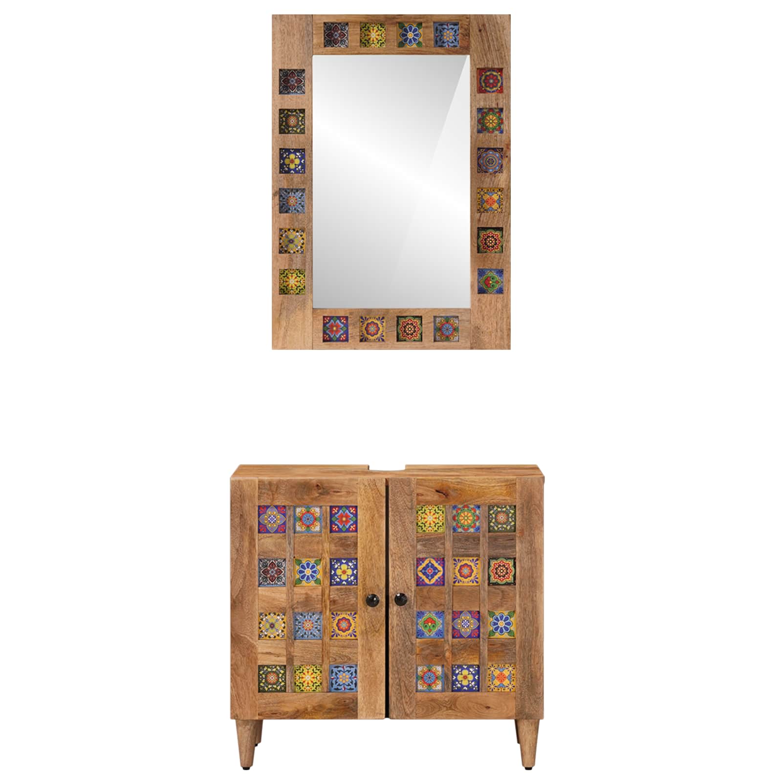 Badkamermeubelset met opslag 2 pcs Naturel Massief Mango Hout is nu te koop bij PeponiXL, paradijselijk wonen!