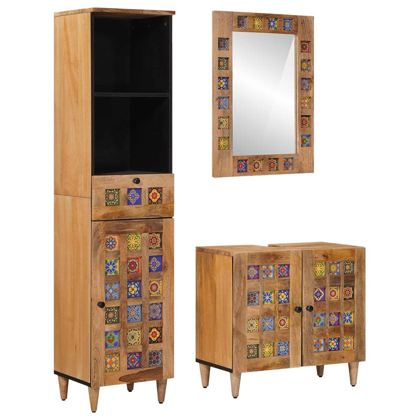 Badkamermeubelset met lade 3 pcs Naturel Massief Mango Hout is nu te koop bij PeponiXL, paradijselijk wonen!