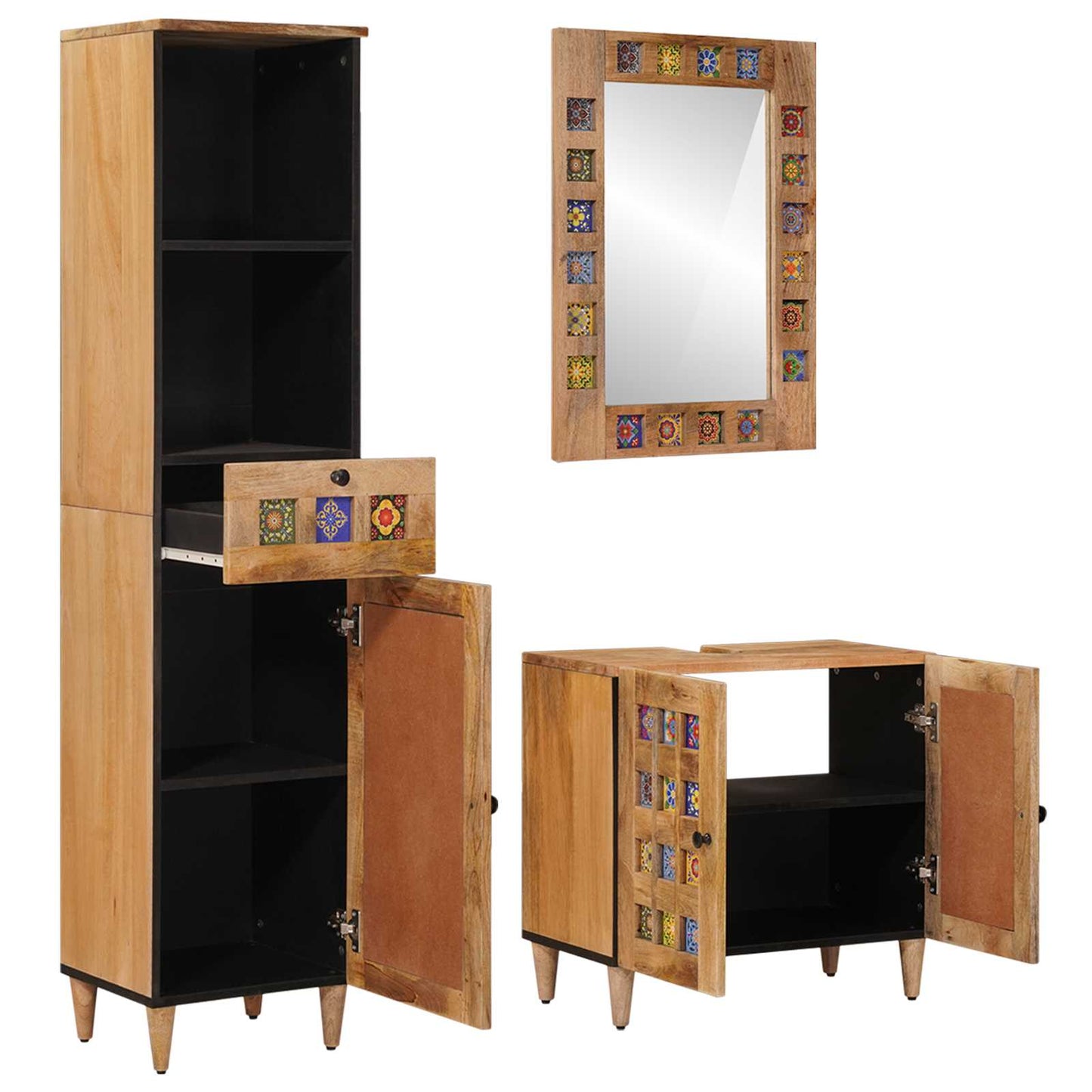 Badkamermeubelset met lade 3 pcs Naturel Massief Mango Hout is nu te koop bij PeponiXL, paradijselijk wonen!
