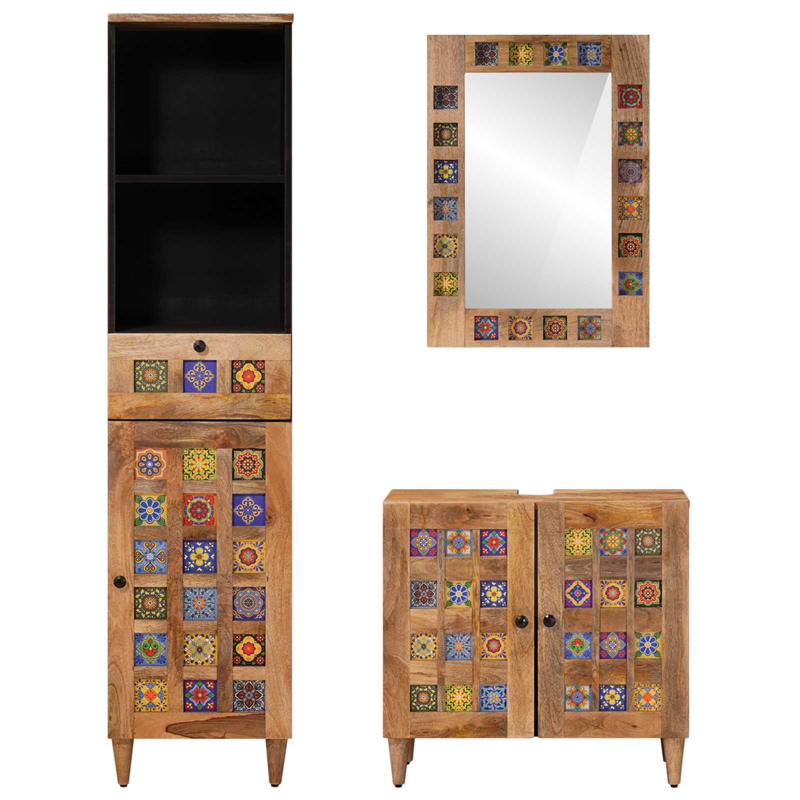 Badkamermeubelset met lade 3 pcs Naturel Massief Mango Hout is nu te koop bij PeponiXL, paradijselijk wonen!