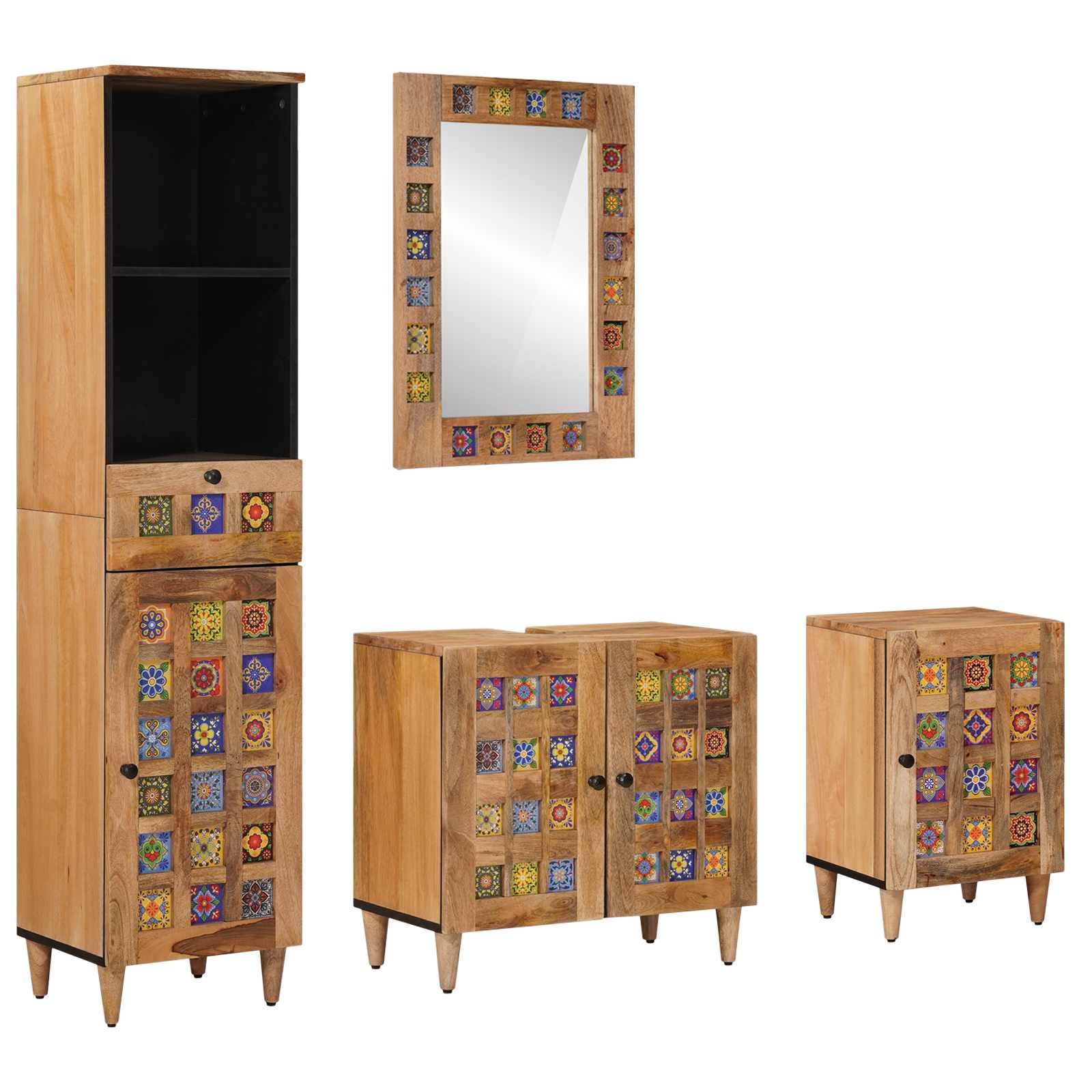 Badkamermeubelset met lade 4 pcs Naturel Massief Mango Hout is nu te koop bij PeponiXL, paradijselijk wonen!