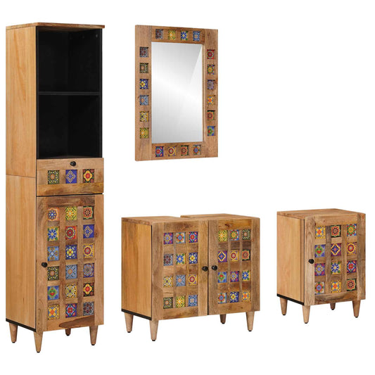 Badkamermeubelset met lade 4 pcs Naturel Massief Mango Hout is nu te koop bij PeponiXL, paradijselijk wonen!