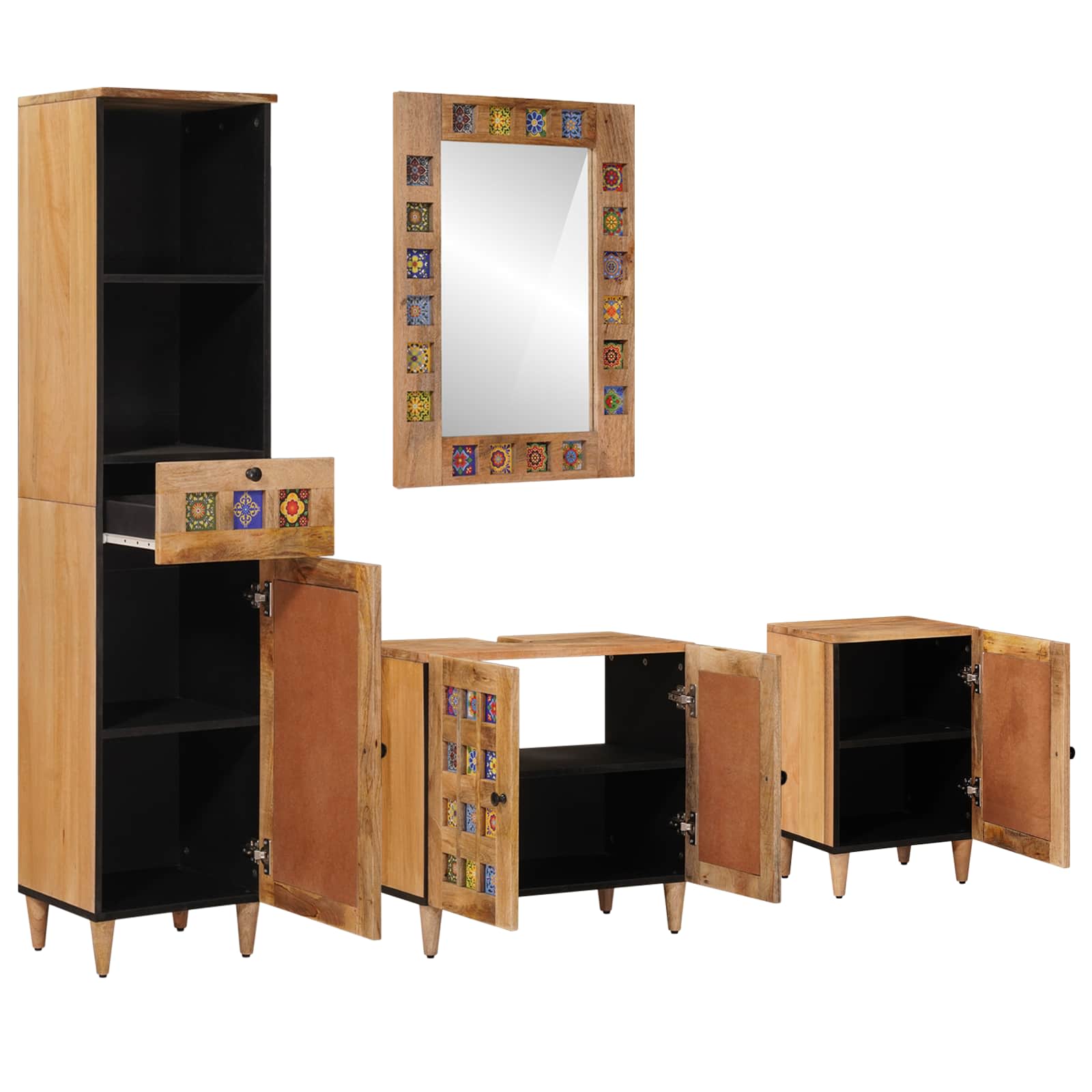 Badkamermeubelset met lade 4 pcs Naturel Massief Mango Hout is nu te koop bij PeponiXL, paradijselijk wonen!