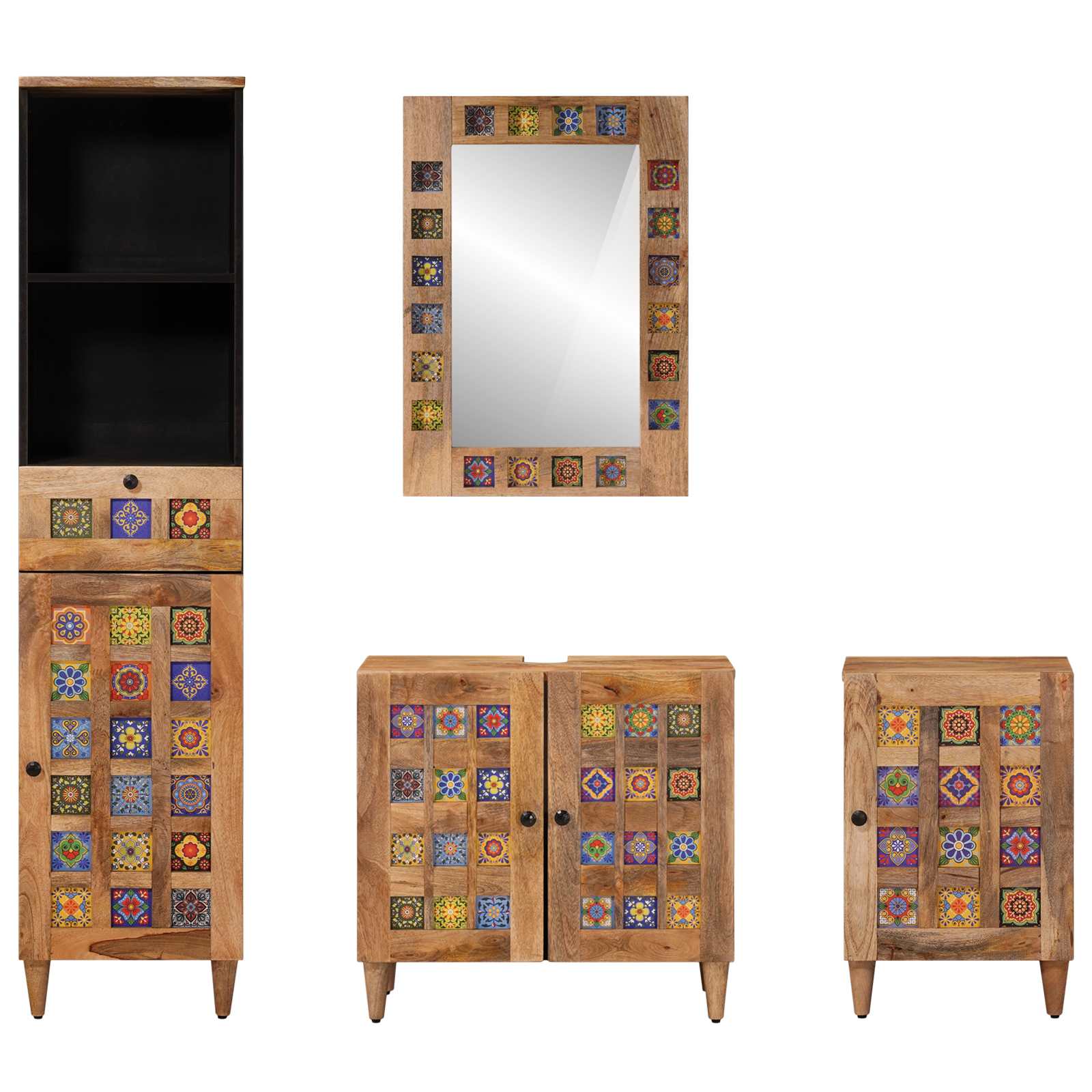 Badkamermeubelset met lade 4 pcs Naturel Massief Mango Hout is nu te koop bij PeponiXL, paradijselijk wonen!