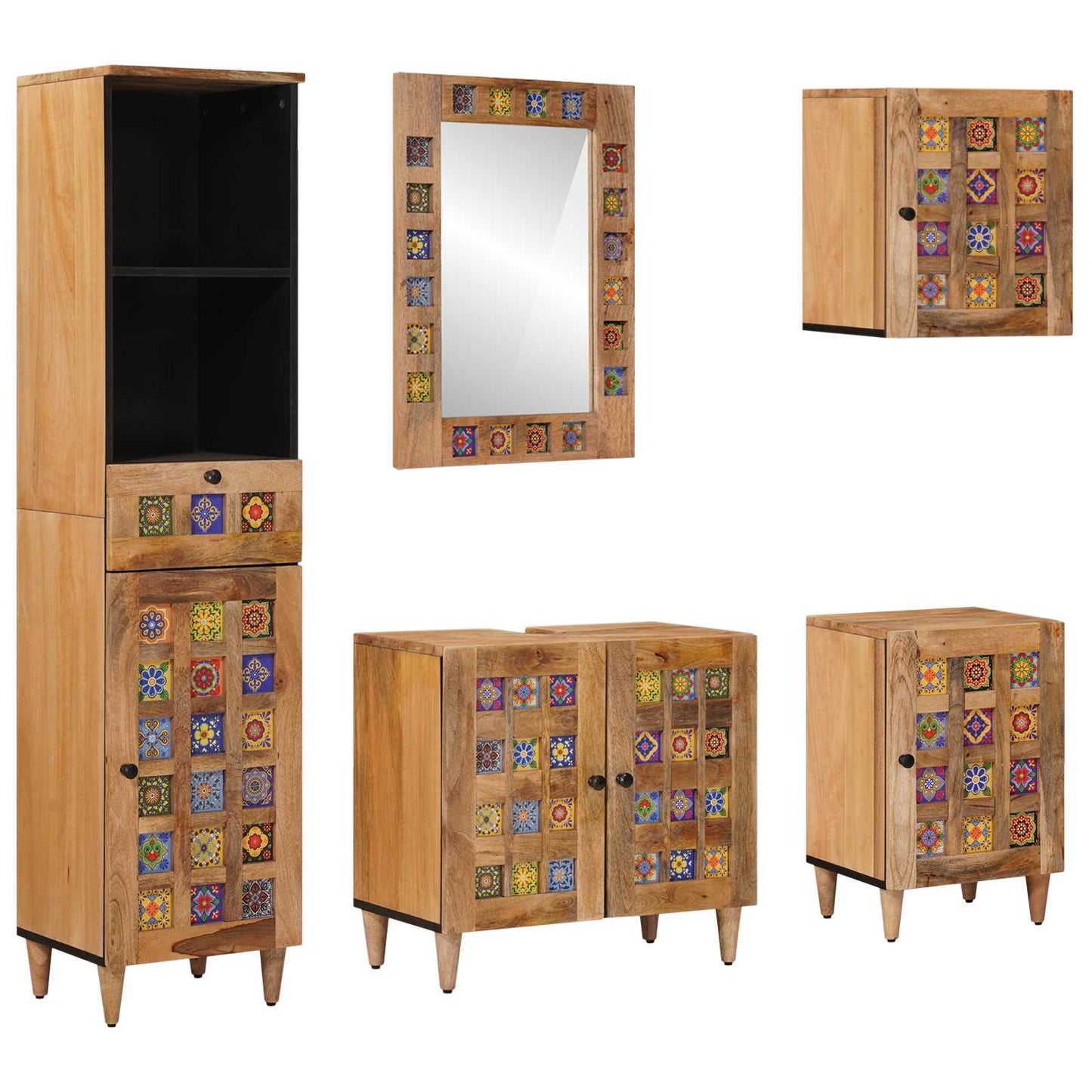 Badkamermeubelset met lade 5 pcs Naturel Massief Mango Hout is nu te koop bij PeponiXL, paradijselijk wonen!
