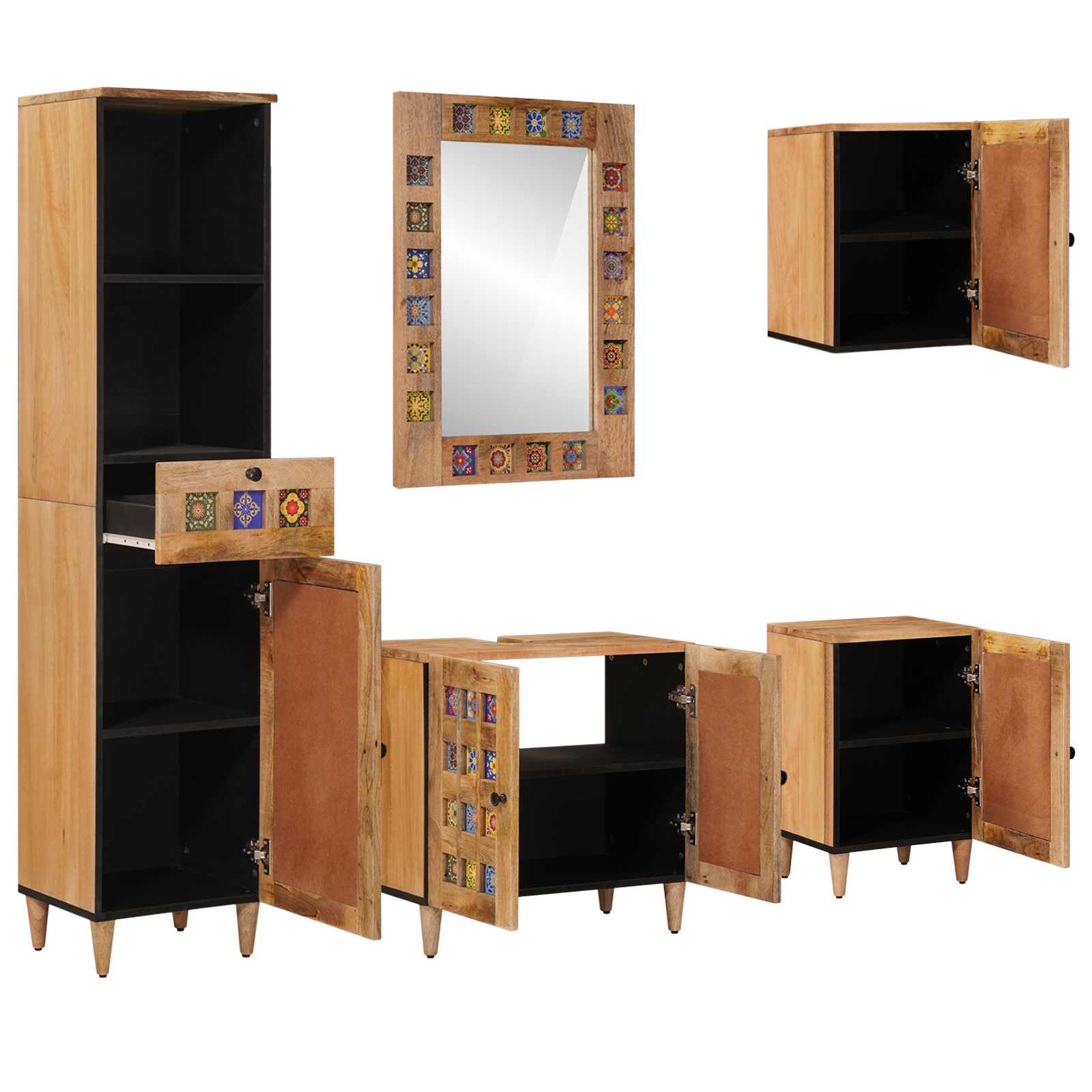 Badkamermeubelset met lade 5 pcs Naturel Massief Mango Hout is nu te koop bij PeponiXL, paradijselijk wonen!