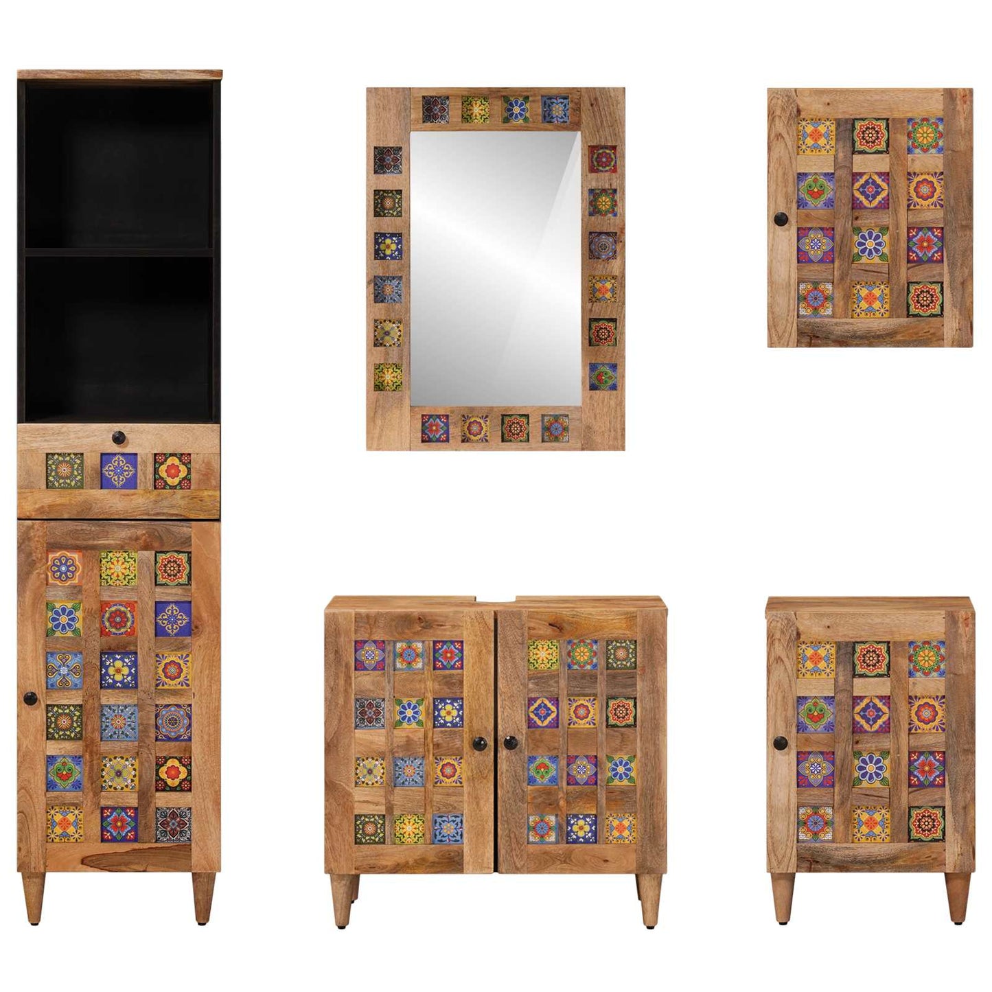 Badkamermeubelset met lade 5 pcs Naturel Massief Mango Hout is nu te koop bij PeponiXL, paradijselijk wonen!