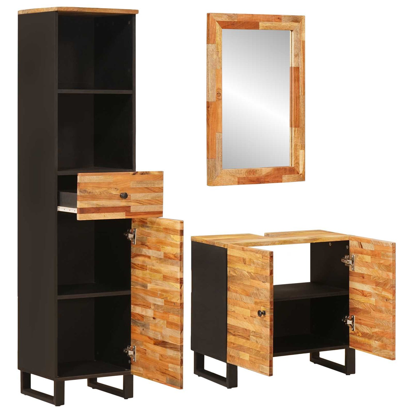 Badkamer Sets met lade met plank Naturel Massief Mango Hout is nu te koop bij PeponiXL, paradijselijk wonen!