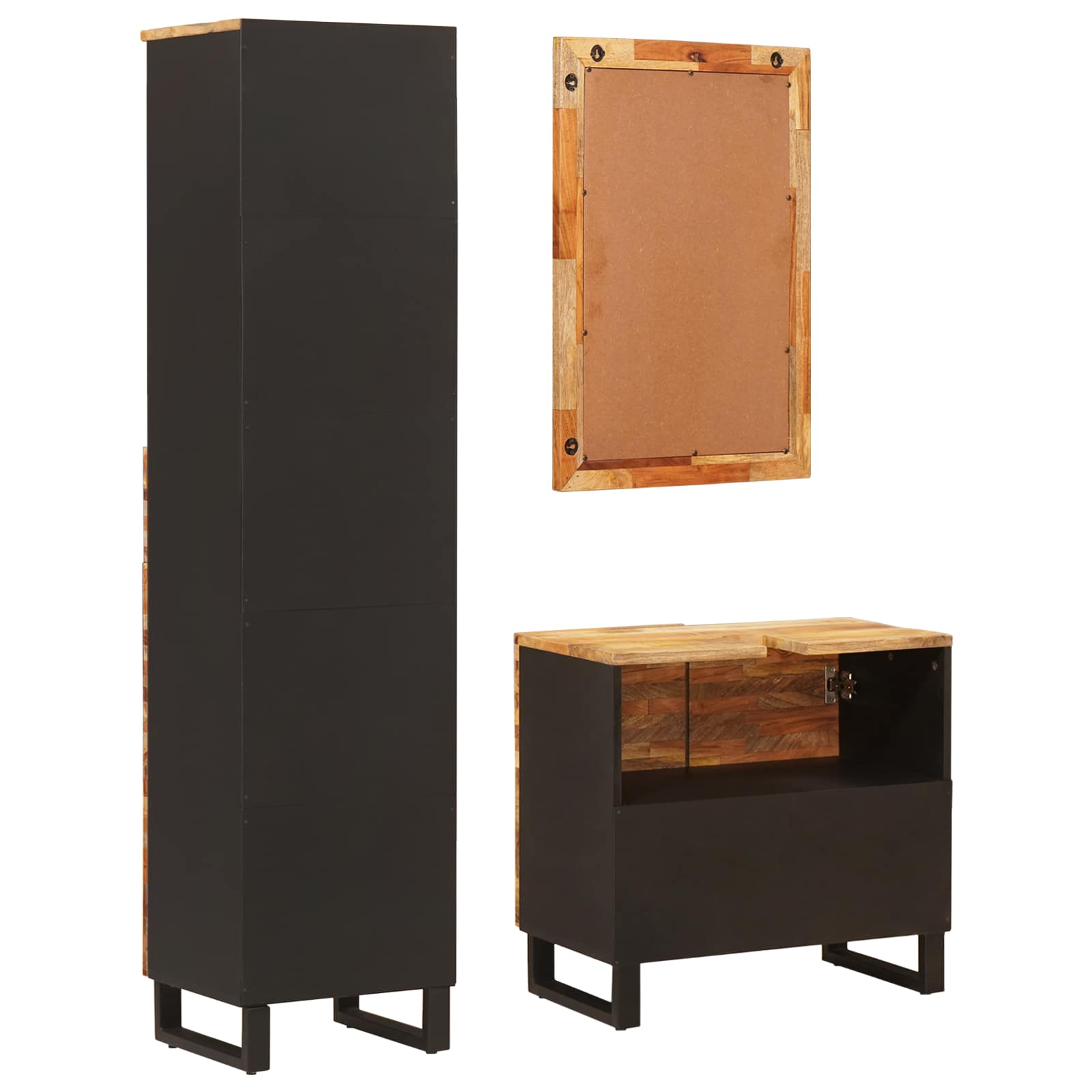 Badkamer Sets met lade met plank Naturel Massief Mango Hout is nu te koop bij PeponiXL, paradijselijk wonen!