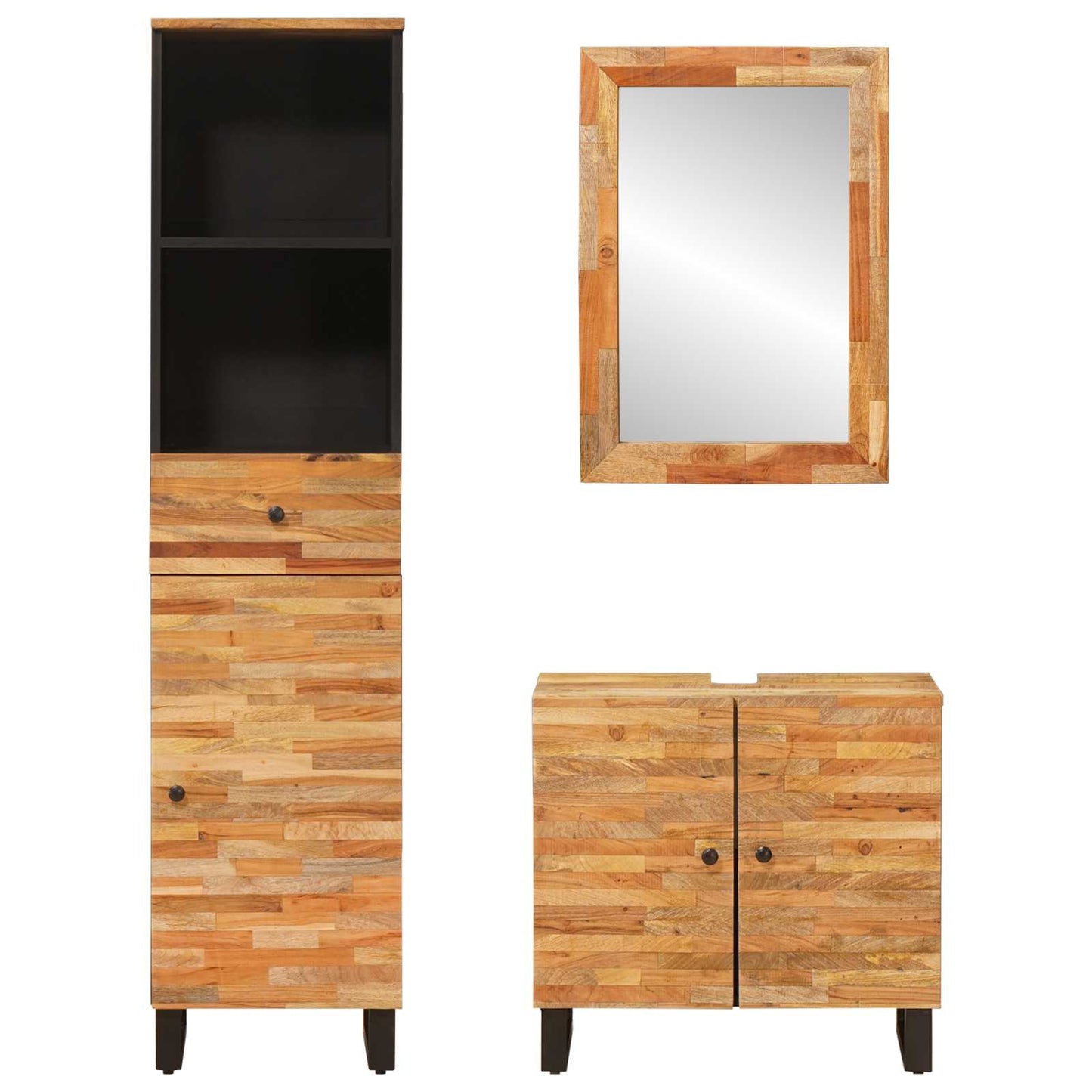 Badkamer Sets met lade met plank Naturel Massief Mango Hout is nu te koop bij PeponiXL, paradijselijk wonen!