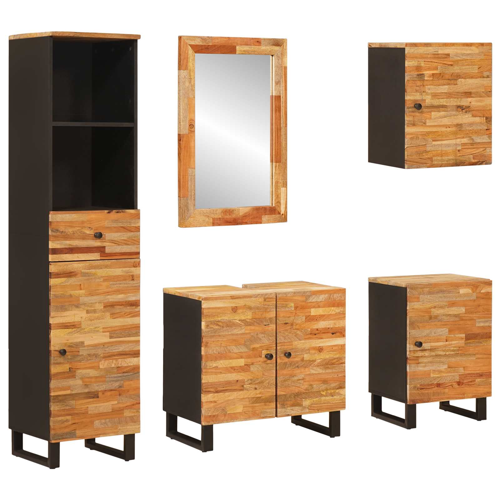 Badkamer Sets met lade 5 pcs Naturel Massief Mango Hout is nu te koop bij PeponiXL, paradijselijk wonen!
