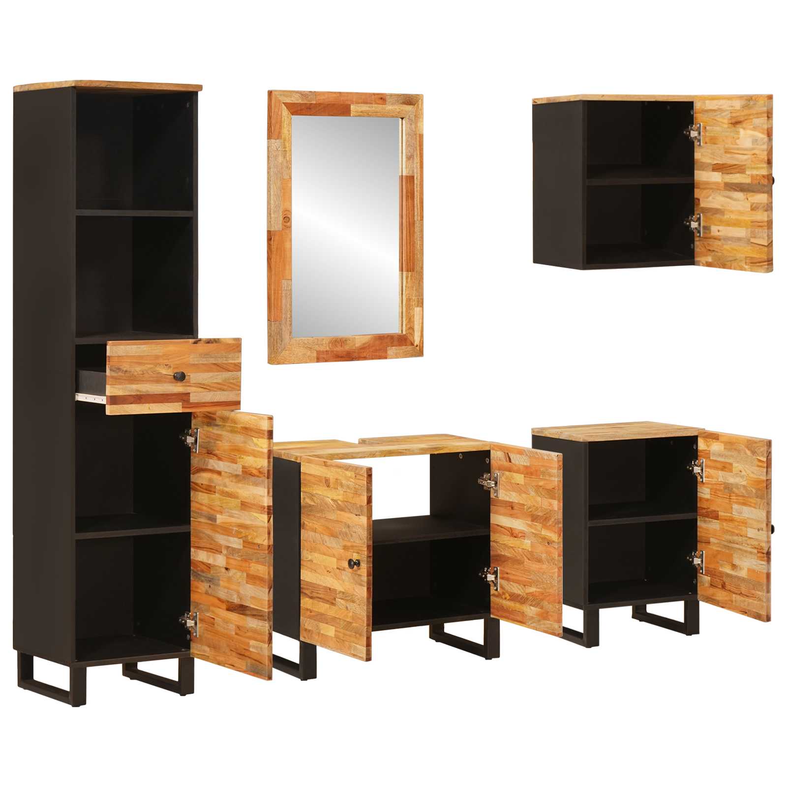 Badkamer Sets met lade 5 pcs Naturel Massief Mango Hout is nu te koop bij PeponiXL, paradijselijk wonen!