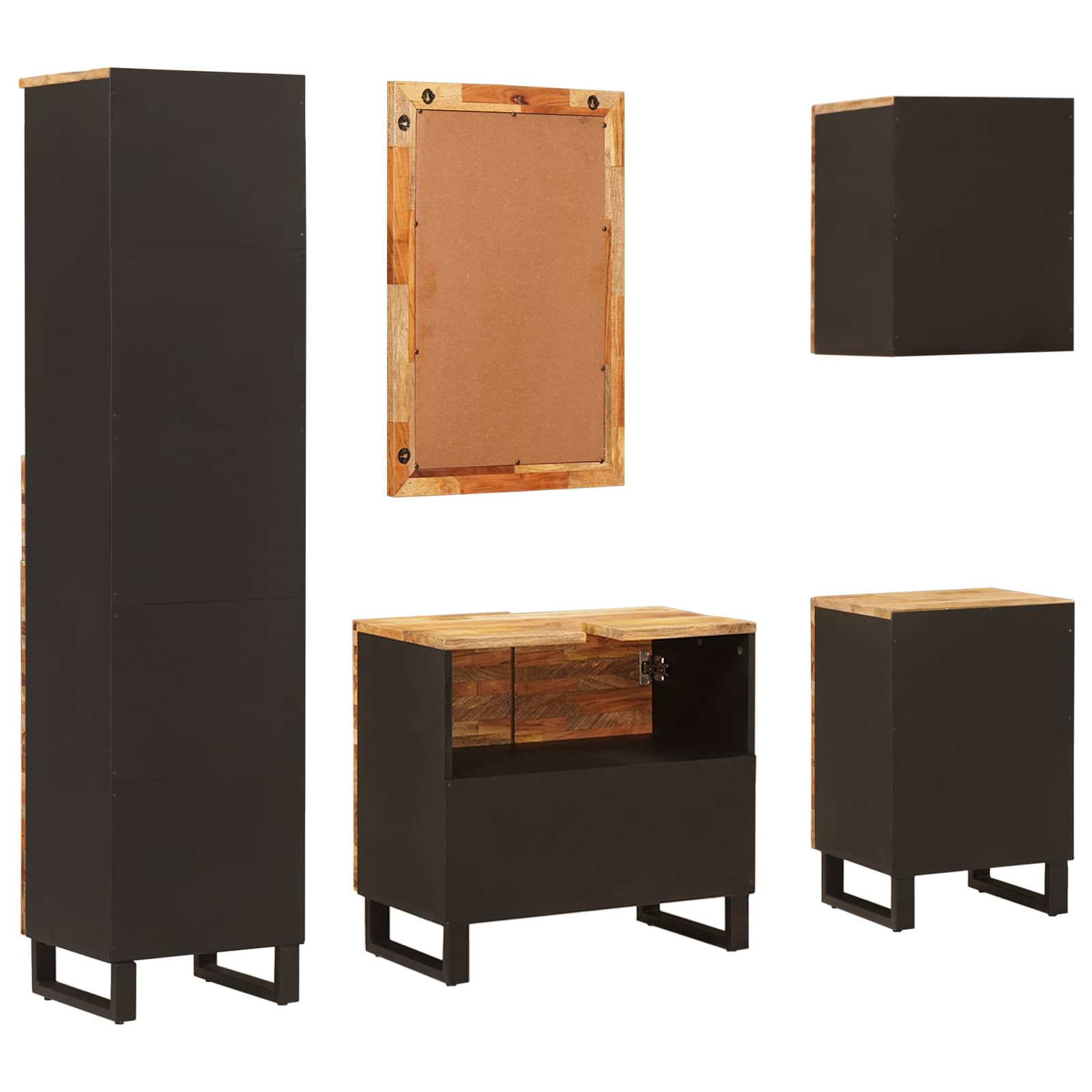 Badkamer Sets met lade 5 pcs Naturel Massief Mango Hout is nu te koop bij PeponiXL, paradijselijk wonen!