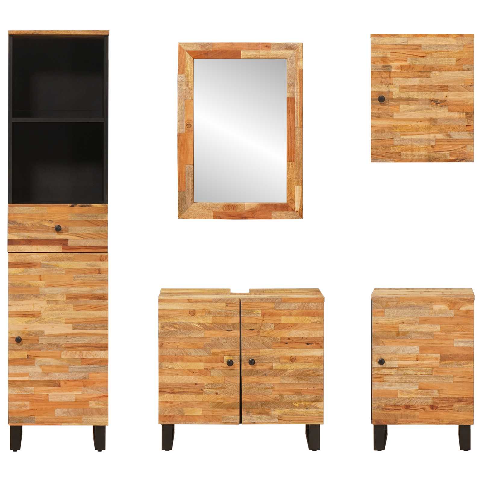 Badkamer Sets met lade 5 pcs Naturel Massief Mango Hout is nu te koop bij PeponiXL, paradijselijk wonen!