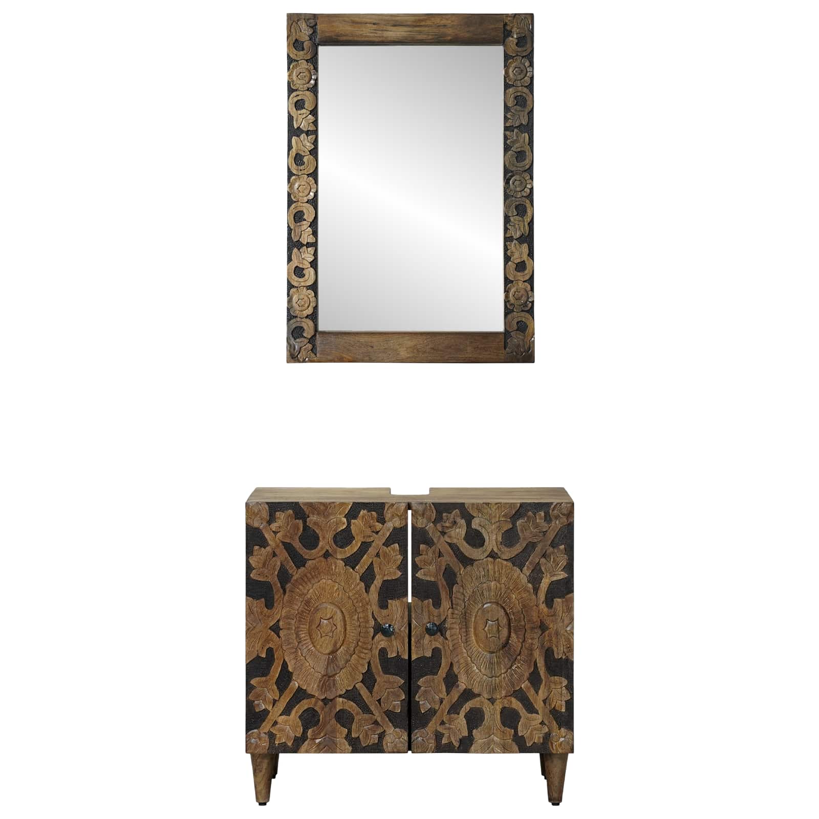 Badkamermeubelset Wandgemonteerd 2 pcs Bruin Massief Mango Hout is nu te koop bij PeponiXL, paradijselijk wonen!