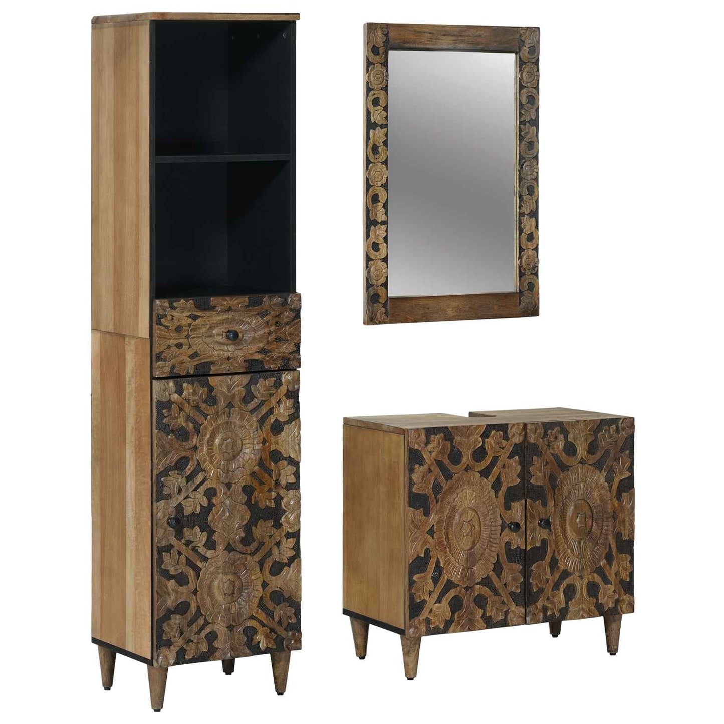 Badkamermeubelset met lade 3 pcs Bruin Massief Mango Hout is nu te koop bij PeponiXL, paradijselijk wonen!