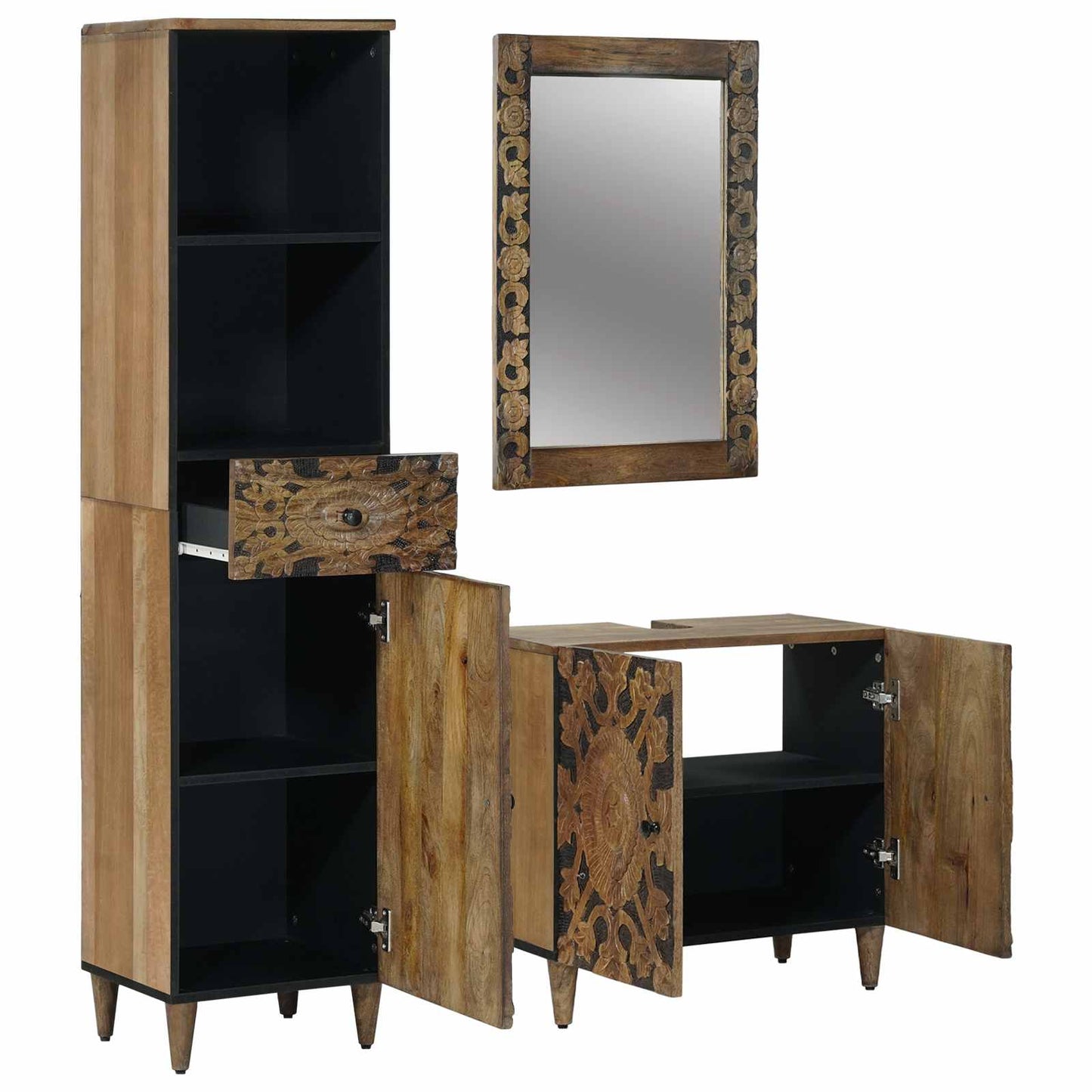 Badkamermeubelset met lade 3 pcs Bruin Massief Mango Hout is nu te koop bij PeponiXL, paradijselijk wonen!