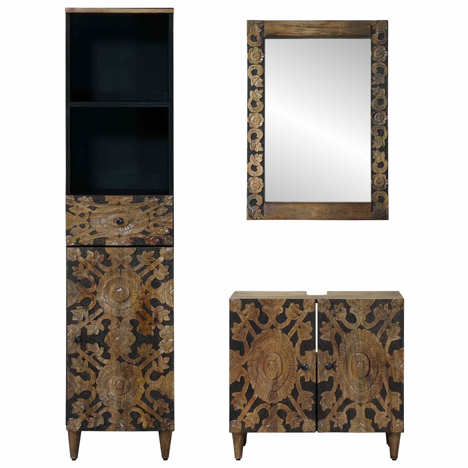 Badkamermeubelset met lade 3 pcs Bruin Massief Mango Hout is nu te koop bij PeponiXL, paradijselijk wonen!