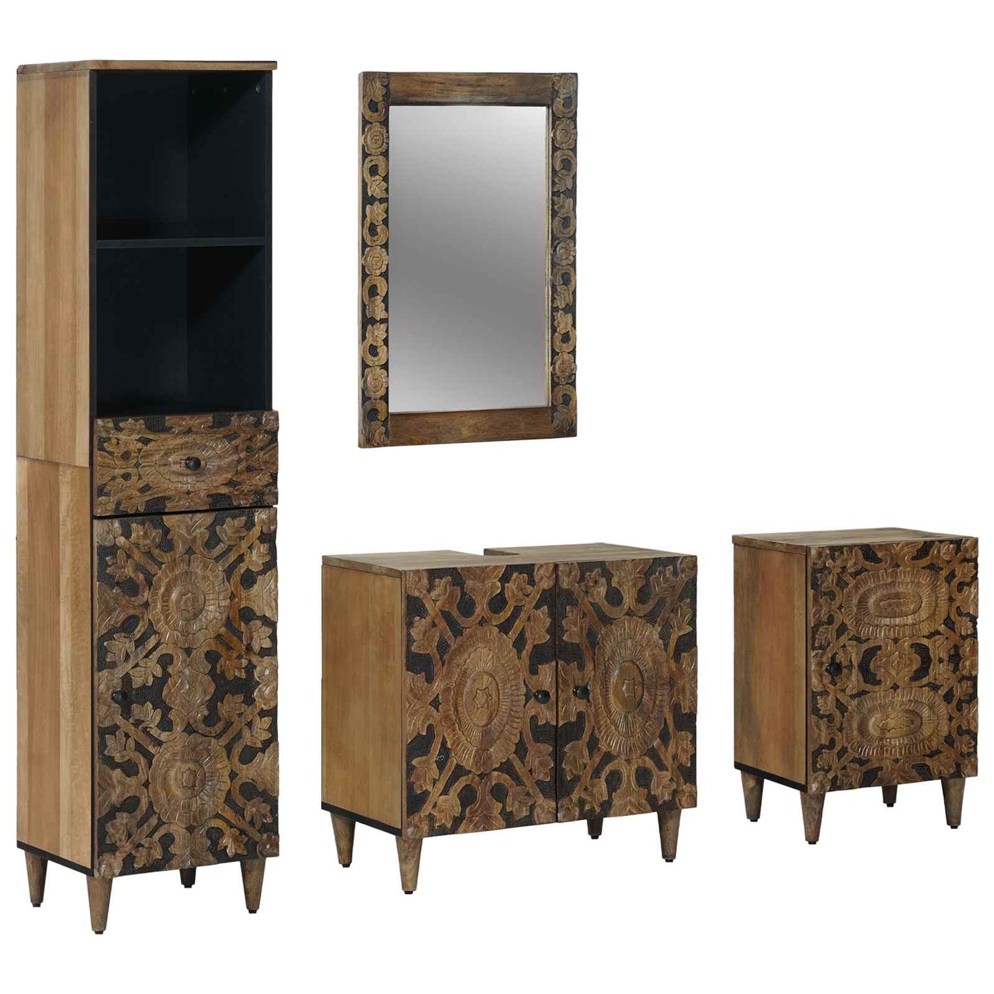 Badkamermeubelset met lade 4 pcs Bruin Massief Mango Hout is nu te koop bij PeponiXL, paradijselijk wonen!