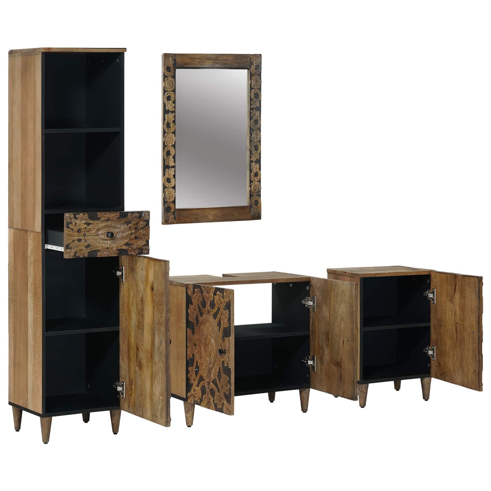 Badkamermeubelset met lade 4 pcs Bruin Massief Mango Hout is nu te koop bij PeponiXL, paradijselijk wonen!