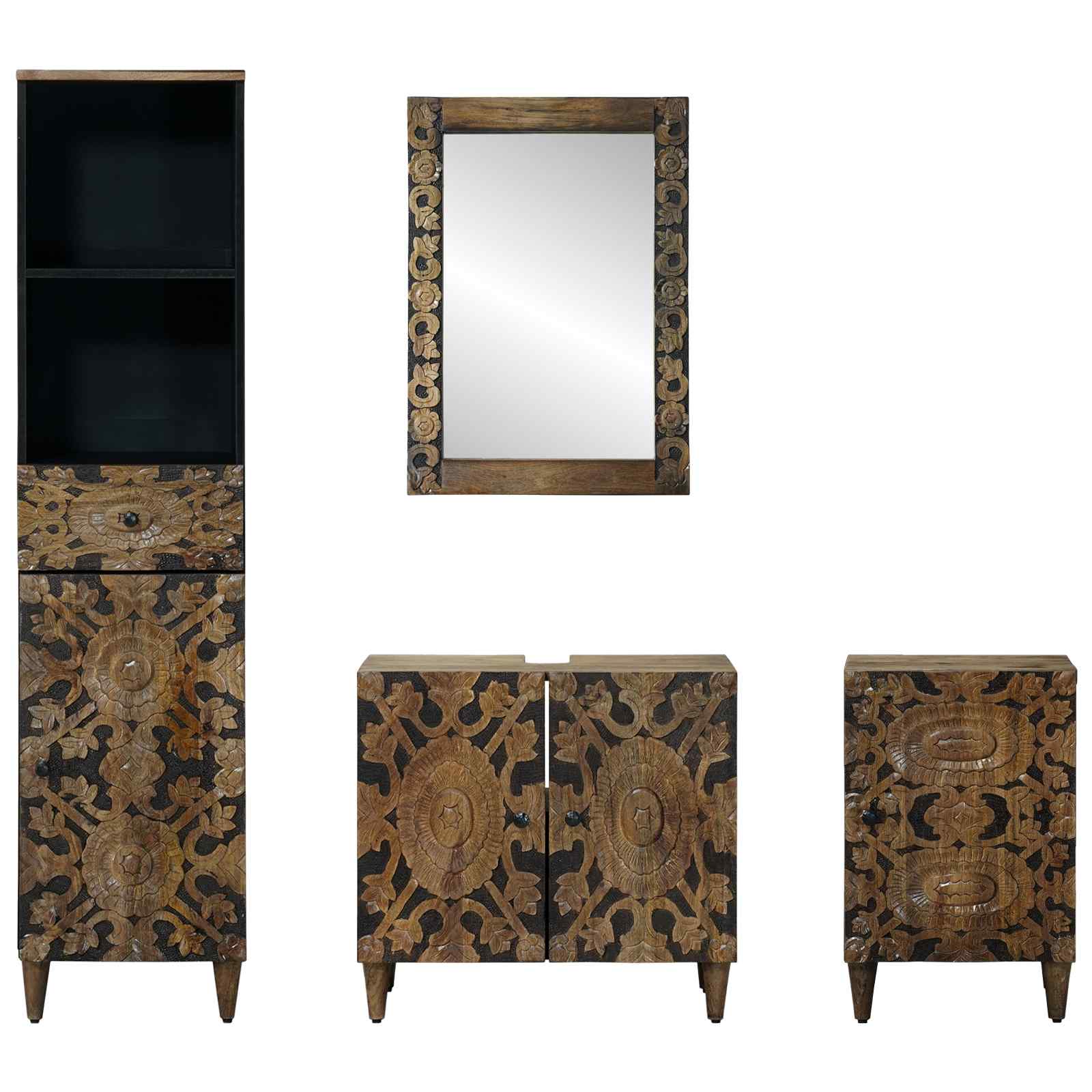 Badkamermeubelset met lade 4 pcs Bruin Massief Mango Hout is nu te koop bij PeponiXL, paradijselijk wonen!