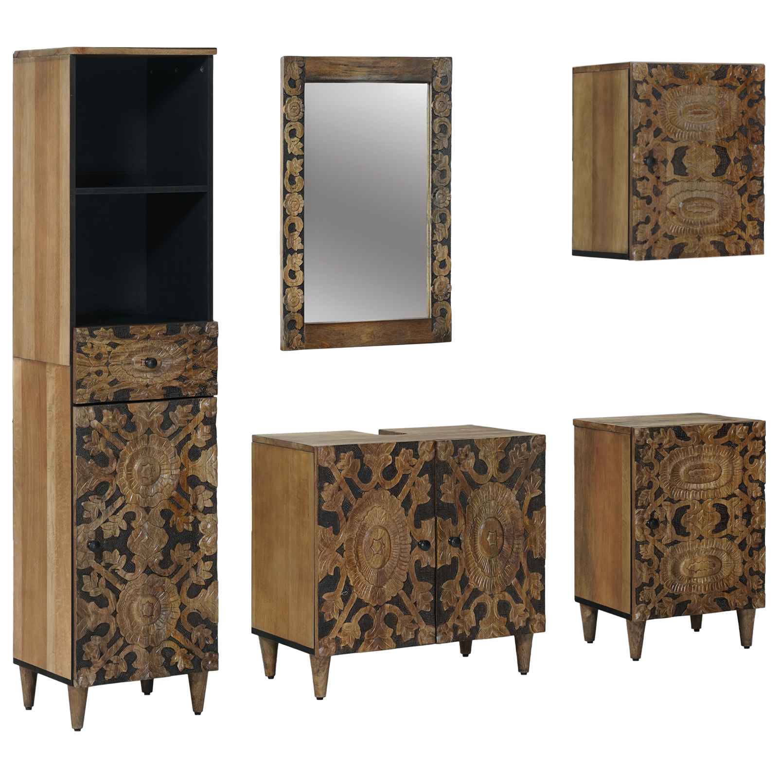 Badkamermeubelset met lade 5 pcs Bruin Massief Mango Hout is nu te koop bij PeponiXL, paradijselijk wonen!