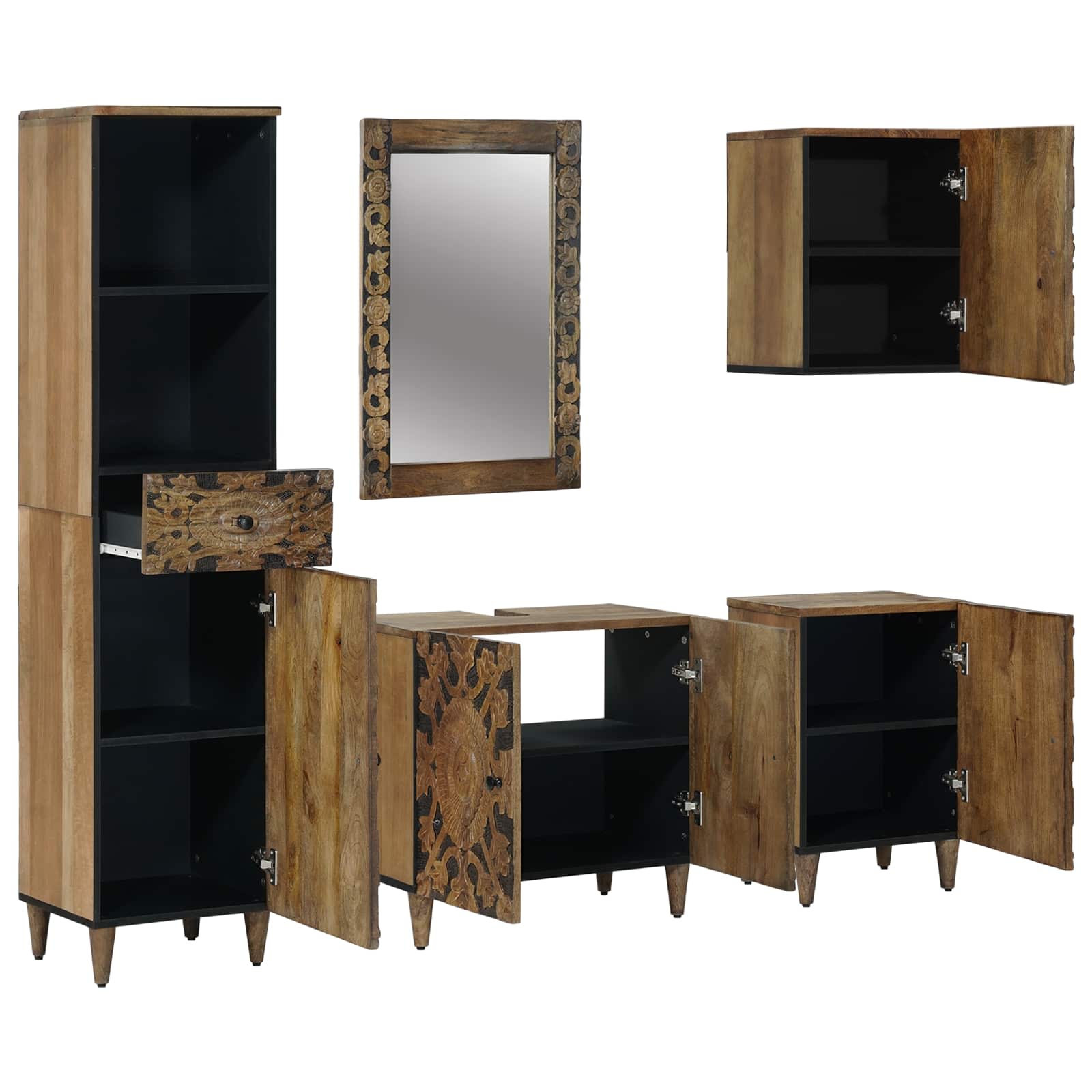 Badkamermeubelset met lade 5 pcs Bruin Massief Mango Hout is nu te koop bij PeponiXL, paradijselijk wonen!