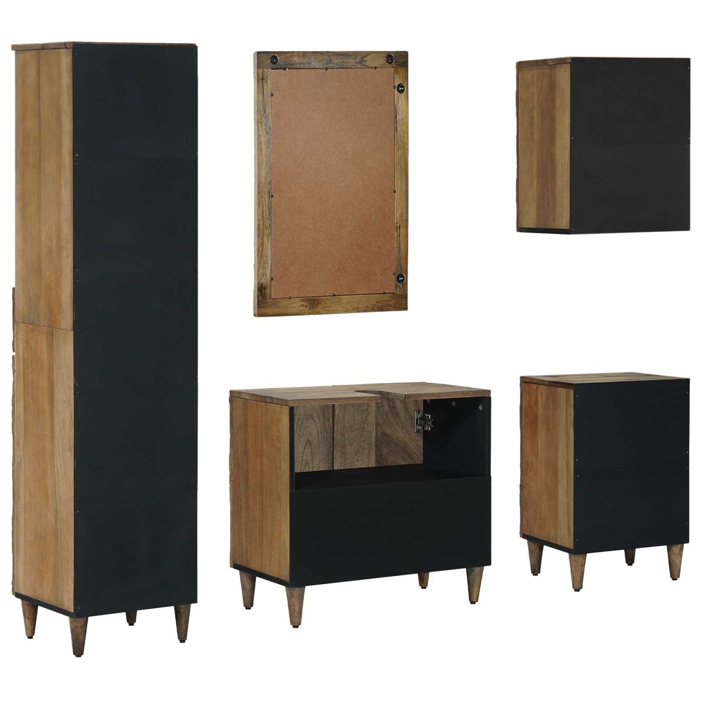 Badkamermeubelset met lade 5 pcs Bruin Massief Mango Hout is nu te koop bij PeponiXL, paradijselijk wonen!