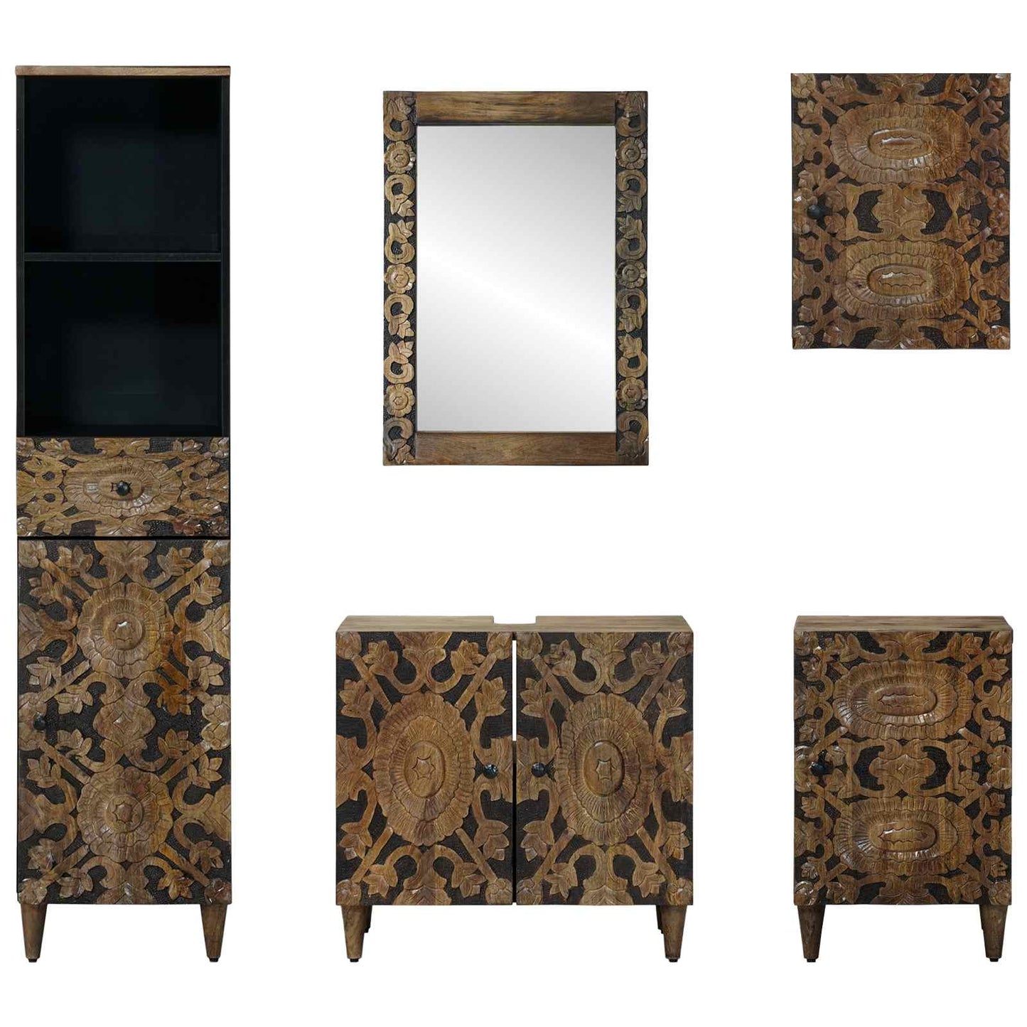 Badkamermeubelset met lade 5 pcs Bruin Massief Mango Hout is nu te koop bij PeponiXL, paradijselijk wonen!