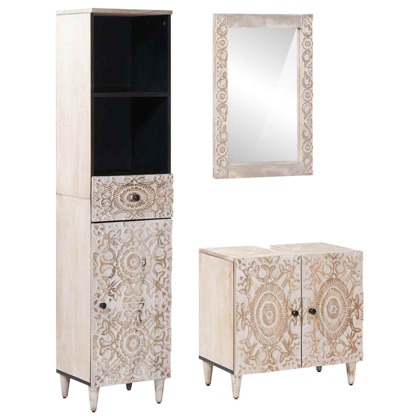 Badkamermeubelset met lade 3 pcs Wit Massief Mango Hout is nu te koop bij PeponiXL, paradijselijk wonen!