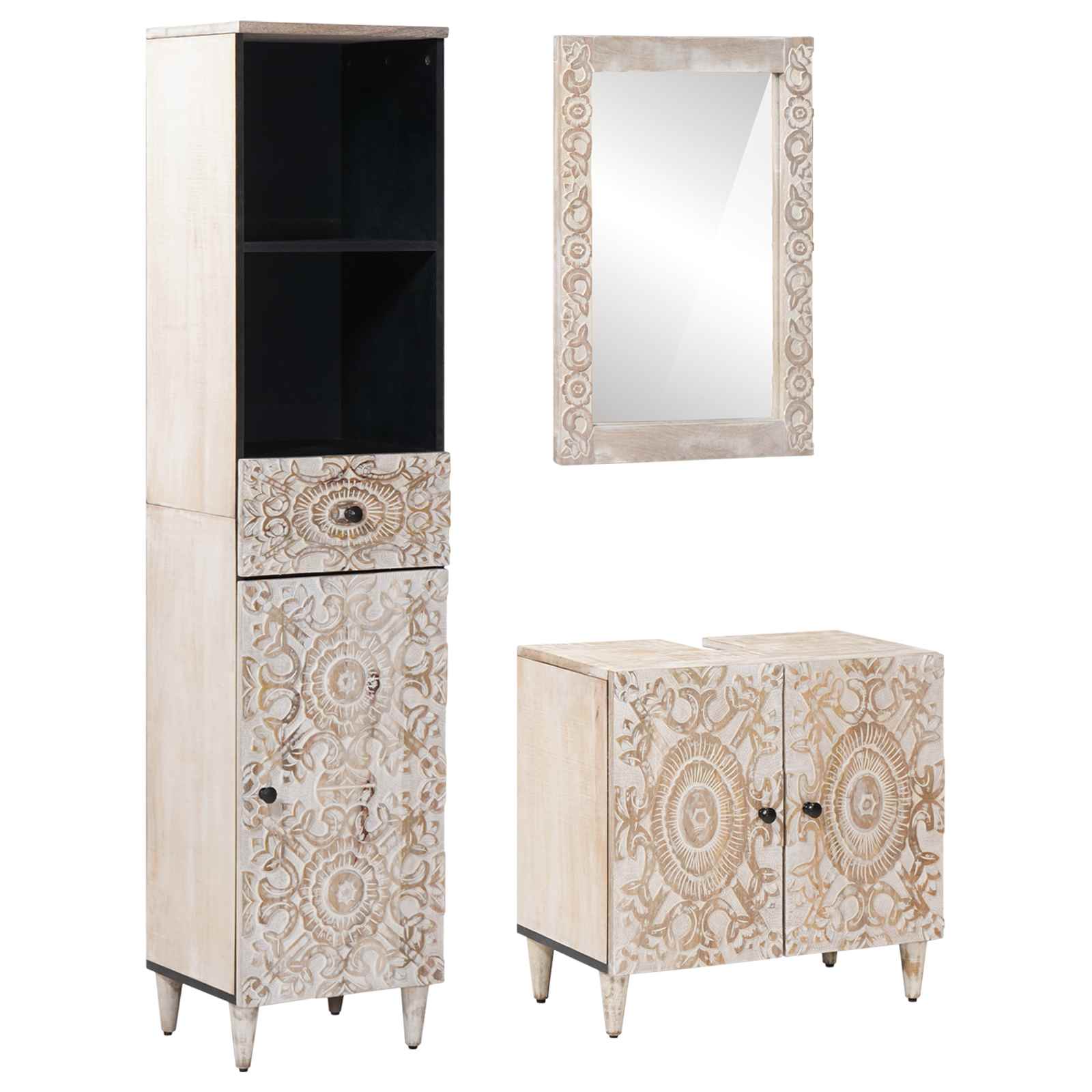 Badkamermeubelset met lade 3 pcs Wit Massief Mango Hout is nu te koop bij PeponiXL, paradijselijk wonen!
